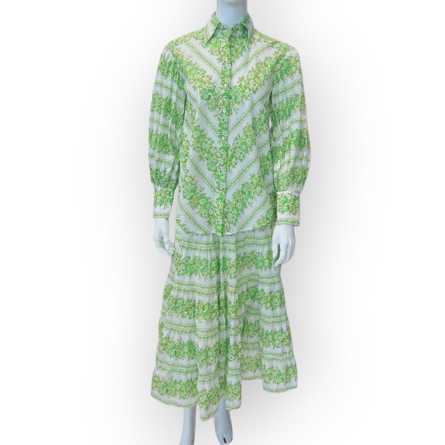 ALEMAIS JHELENE CHEVRON SHIRT IN COTTON VOILE WHITE GREEN COTTON