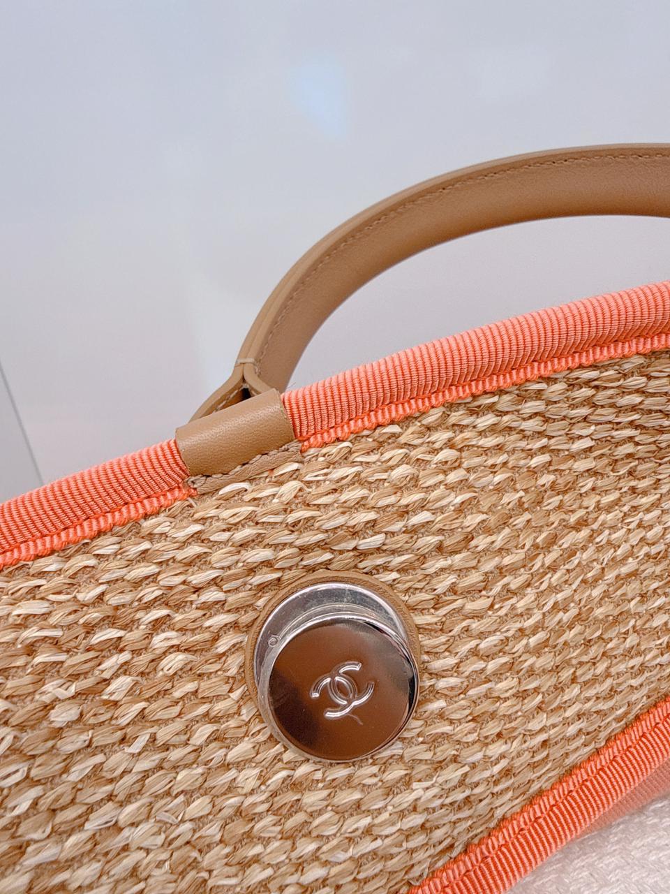 ORANGE TAN RAFFIA MAXI DEAUVILLE SHOPPING TOTE