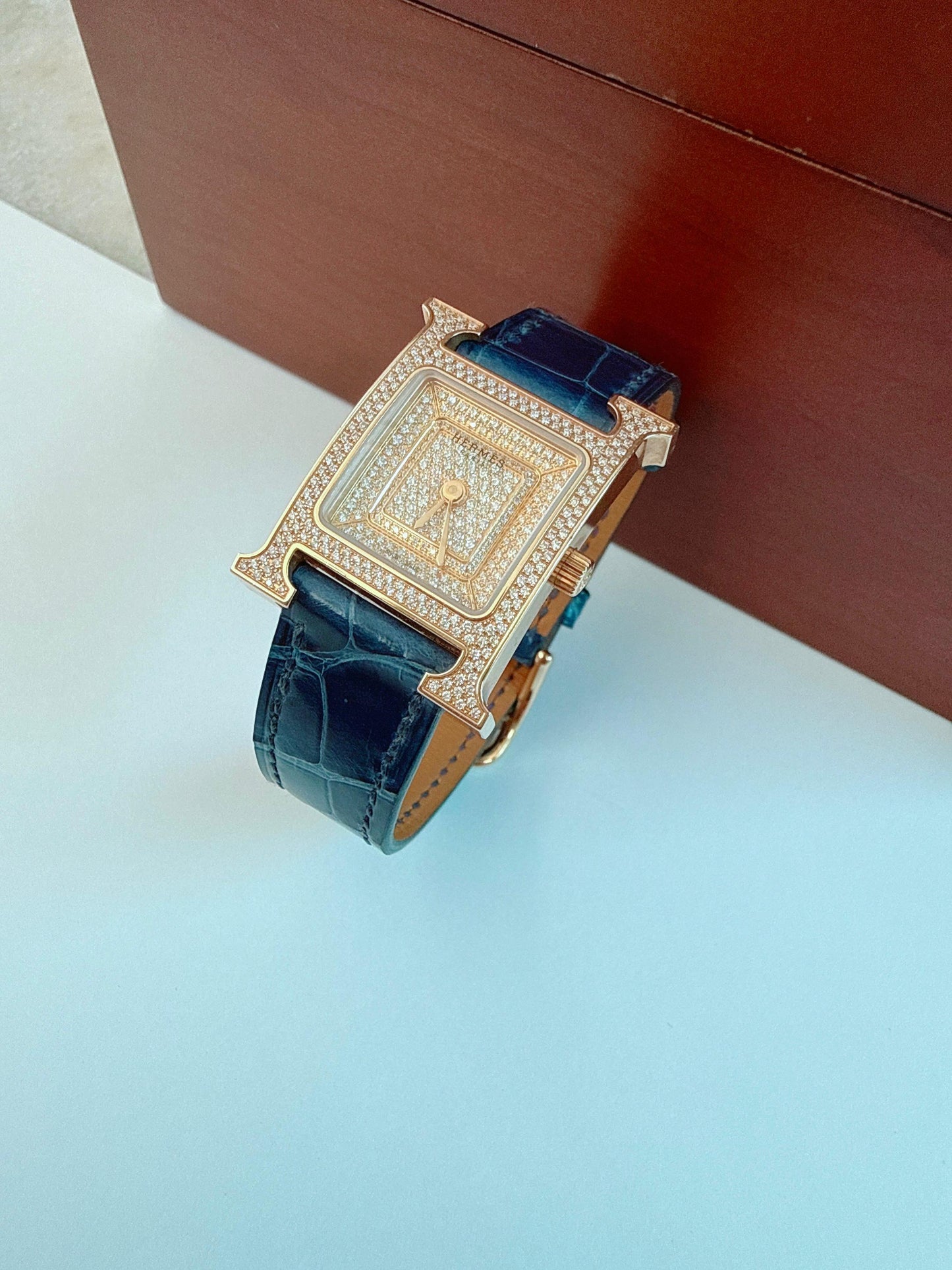 HEURE H ROSE GOLD DIAMONDS ALLIGATOR STRAP SMALL MODEL 25MM WATCH