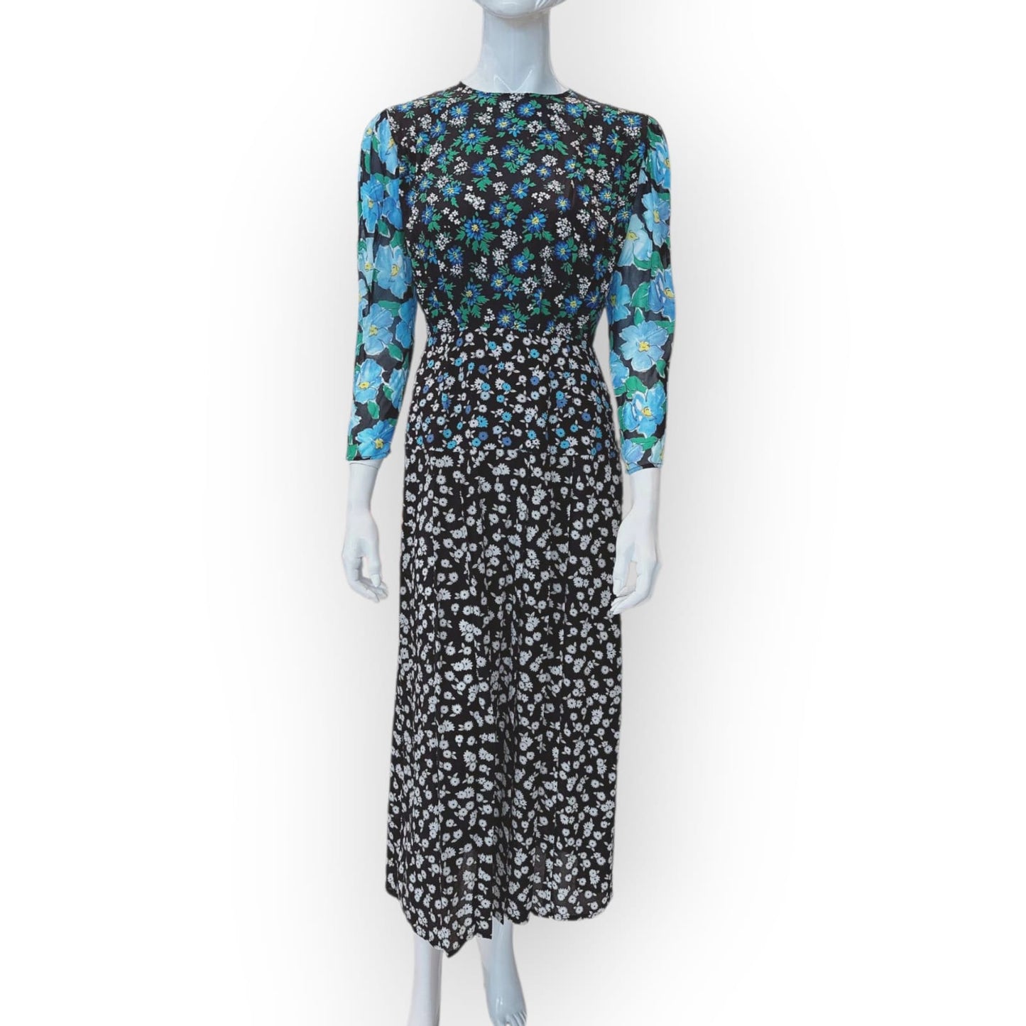 RIXO JAZZ MULTI BLOOM DRESS GREEN AND WHITE SKIRT SIZE S