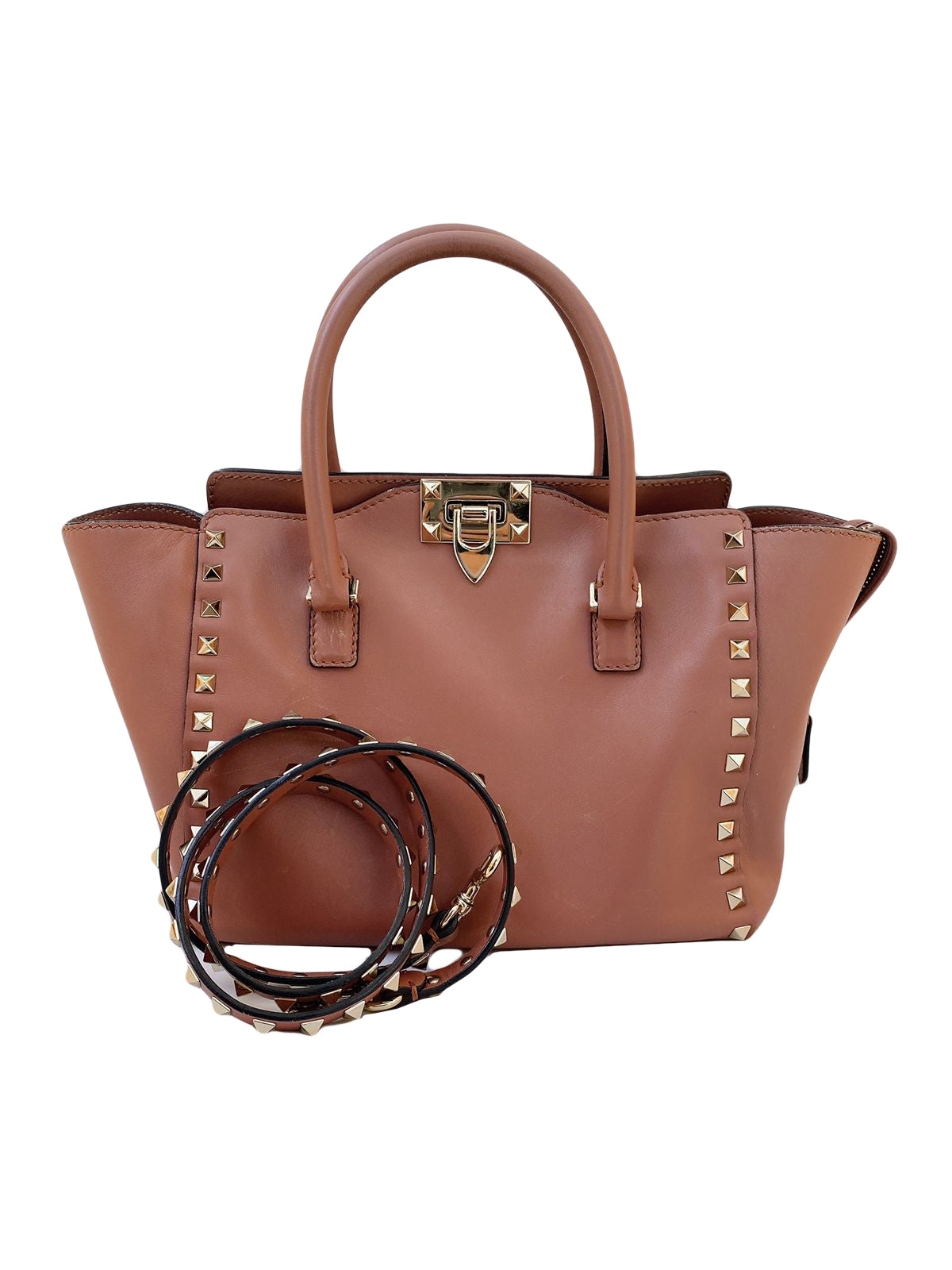 PINK ROCKSTUD SMALL DOUBLE TOP HANDLE TOTE BAG
