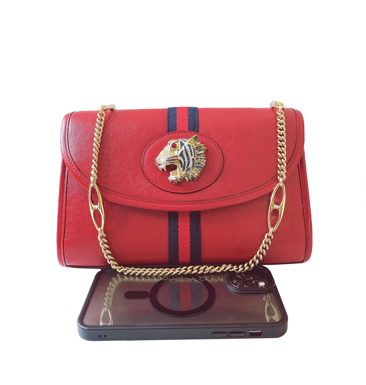 RED LEATHER SMALL RAJAH SLUM FLAP SHOULDER BAG