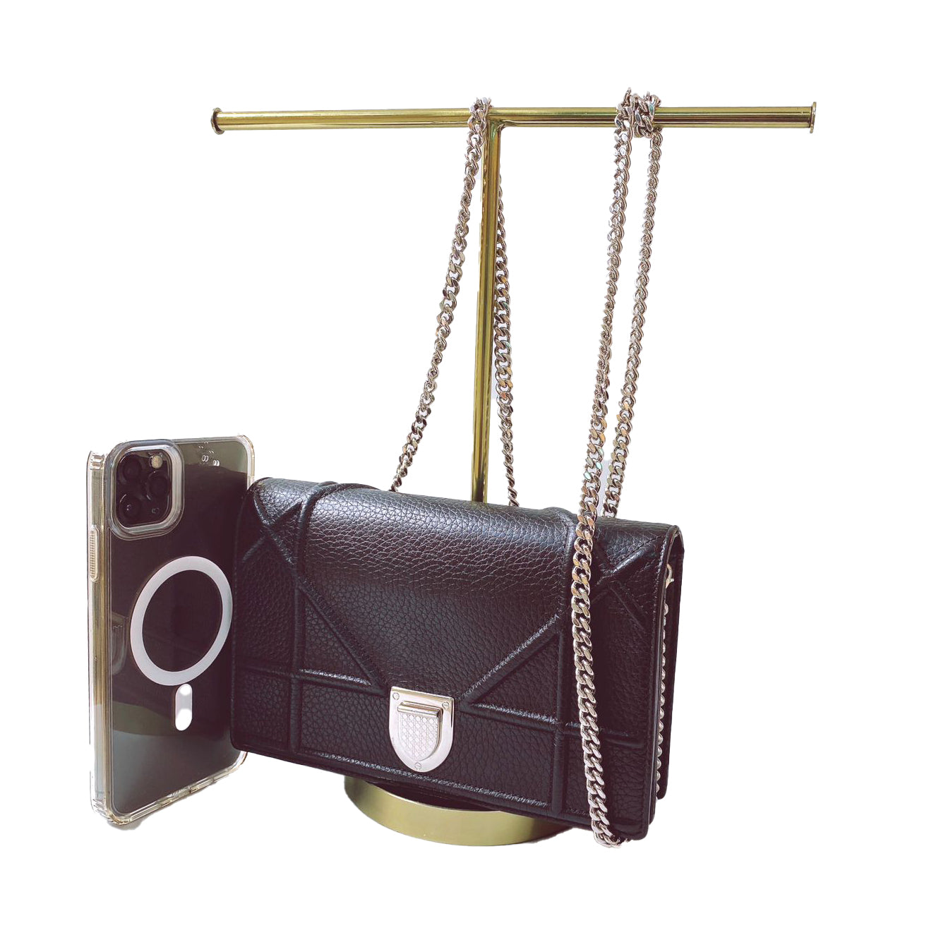 BLACK LEATHER DIORAMA WALLET ON CHAIN