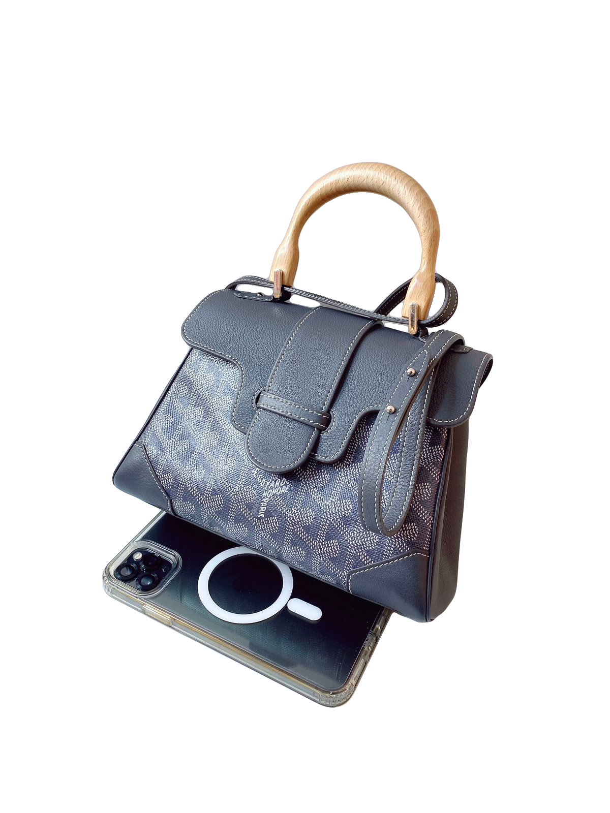 GRAY GOYARDINE MINI SAIGON HANDBAG