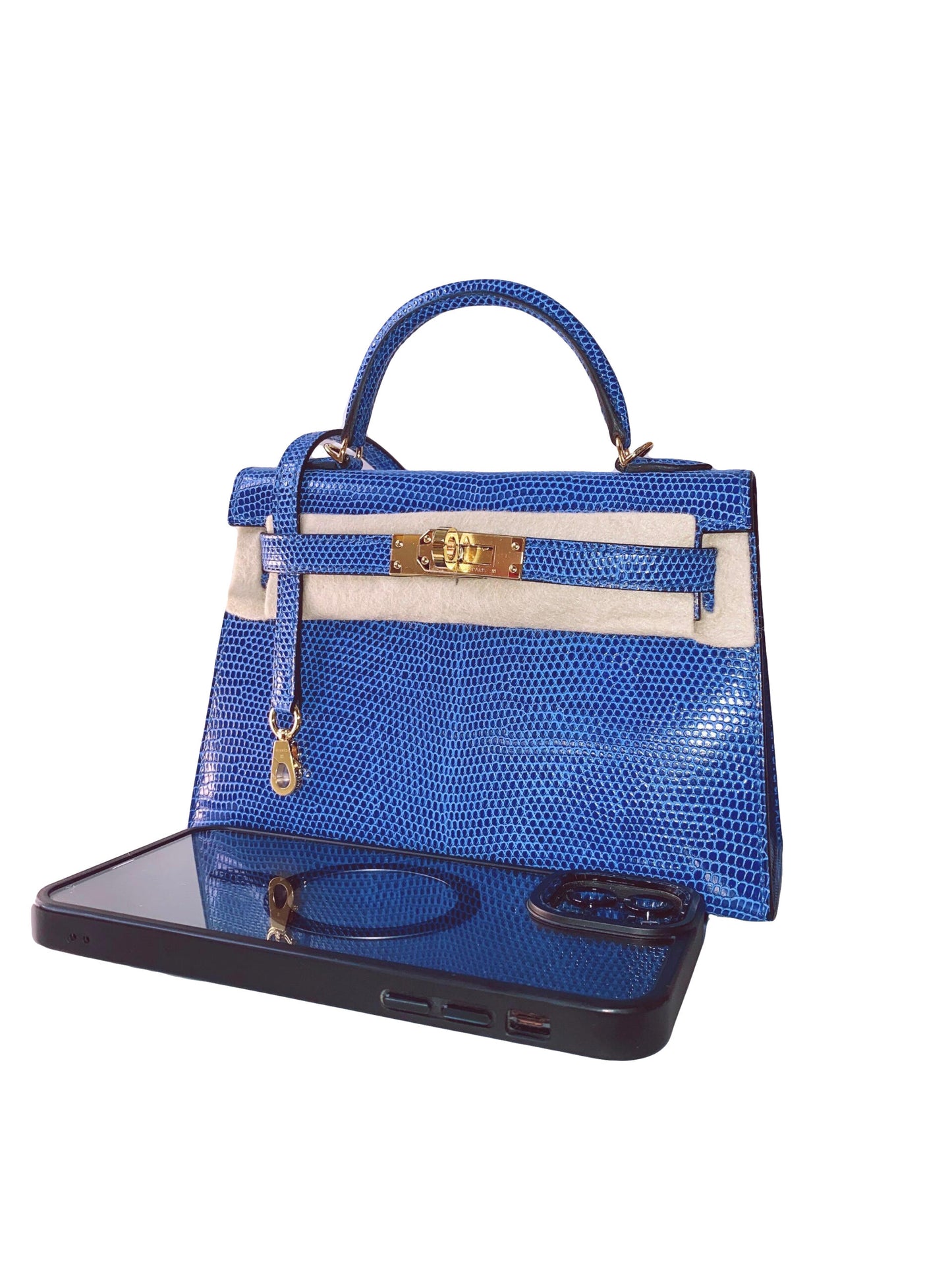 KELLY MINI 20 LIZARD NILOTICUS BLEU SAPHIRE WITH GOLD HARDWARE