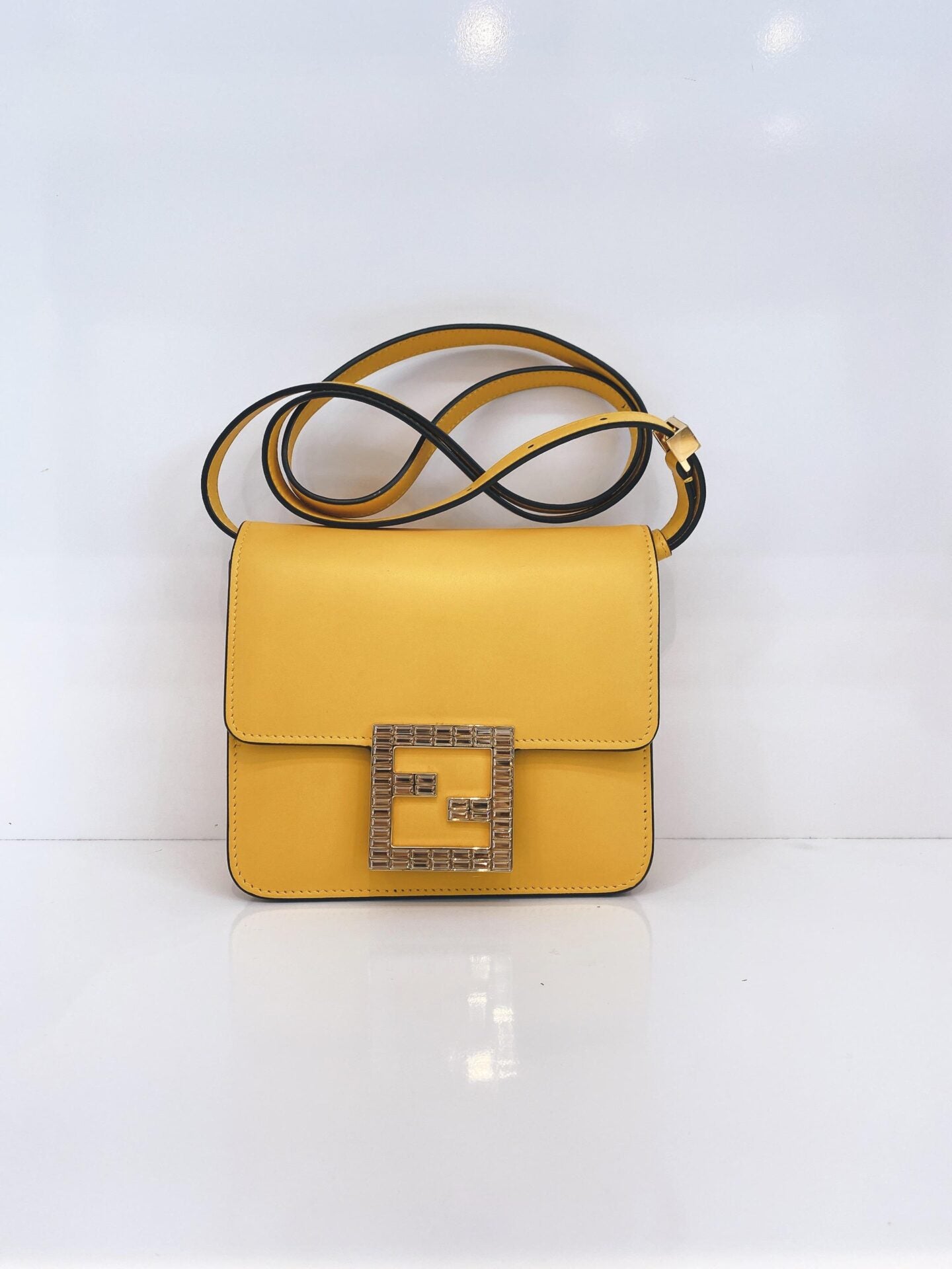 YELLOW LEATHER FAB WITH CRYSTAL DETAILS CROSSBODY BAG