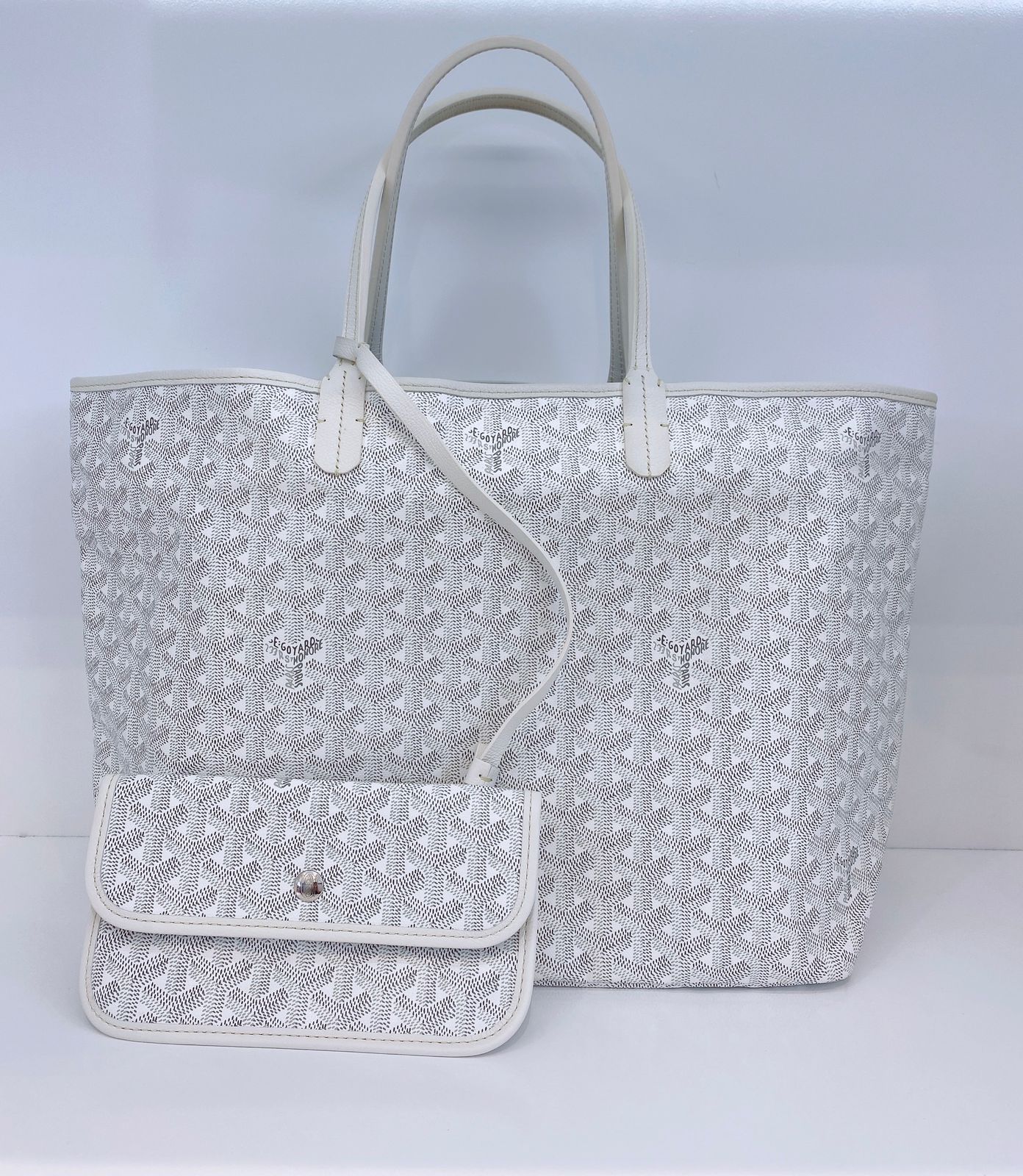 WHITE GRAY GOYARDINE COATED CANVAS SAINT LOUIS PM TOTE BAG