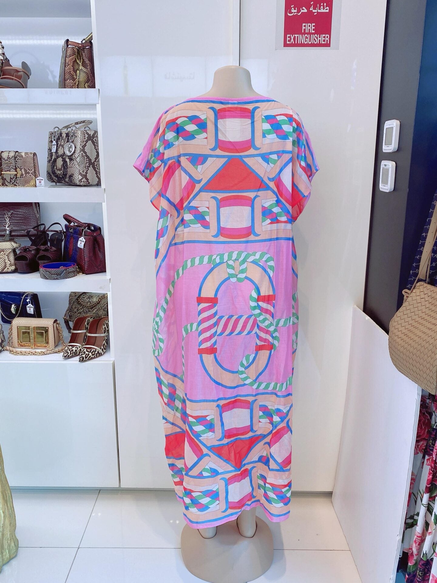 ORANGE MULTI CANOE PAREO BEACH CAFTAN DRESS