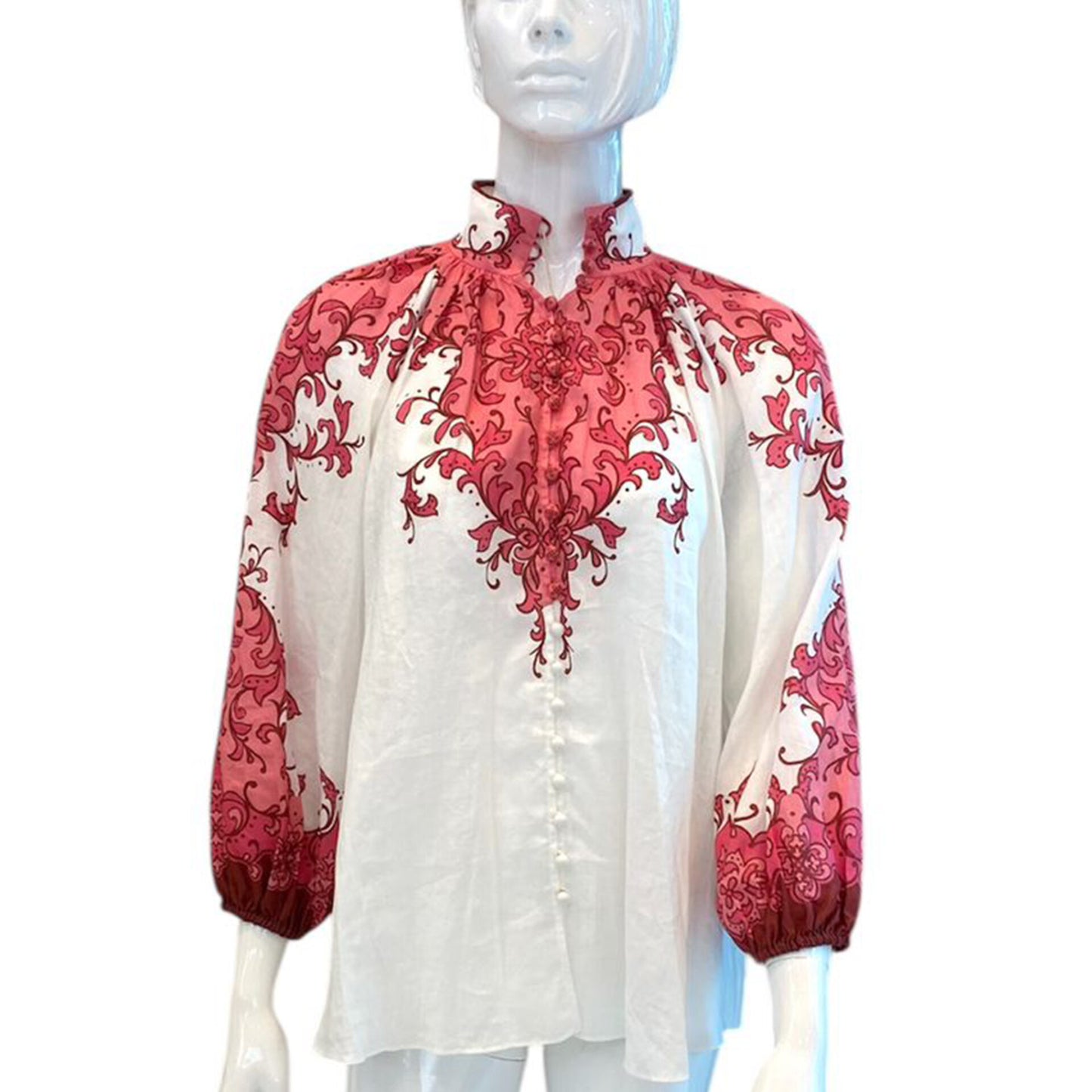 WHITE RED NINA BILLOW BLOUSE IN RAMIE LINEN S