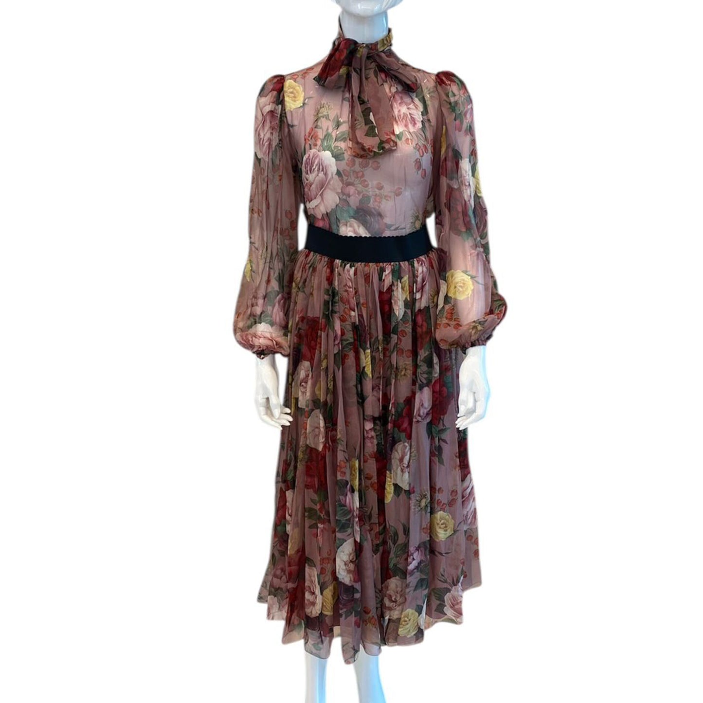 REFINED OLD ROSE CHIFFON BLOUSE AND SKIRT SET 38/40