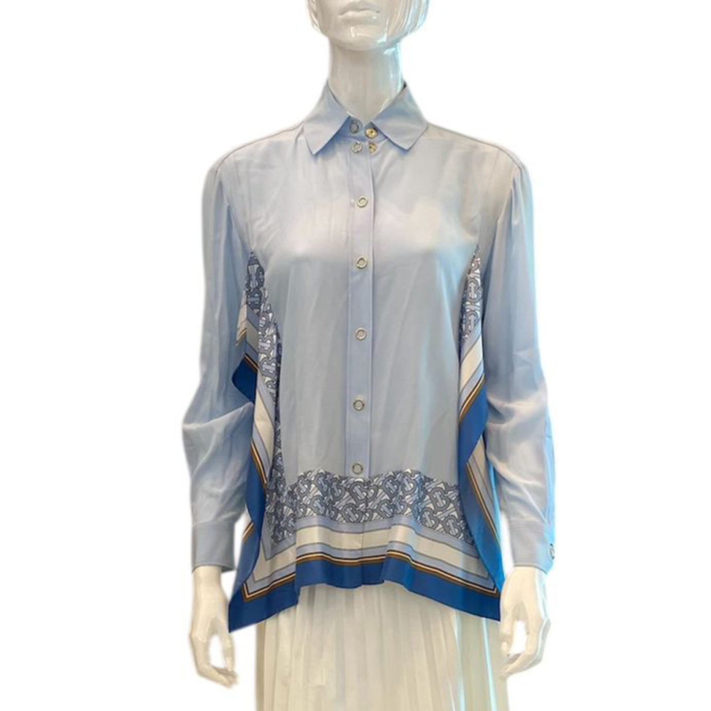 LIGHT BLUE SILK LONG SLEEVES SHIRT S