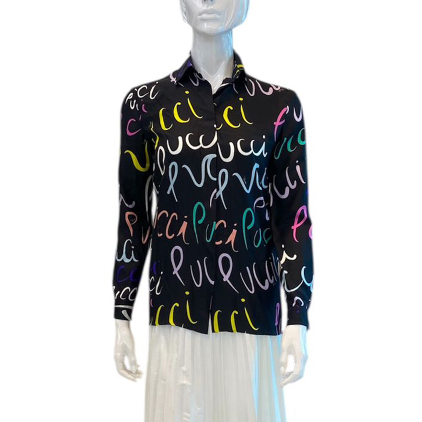 BLACK LOGO PRINT SILK SHIRT 34