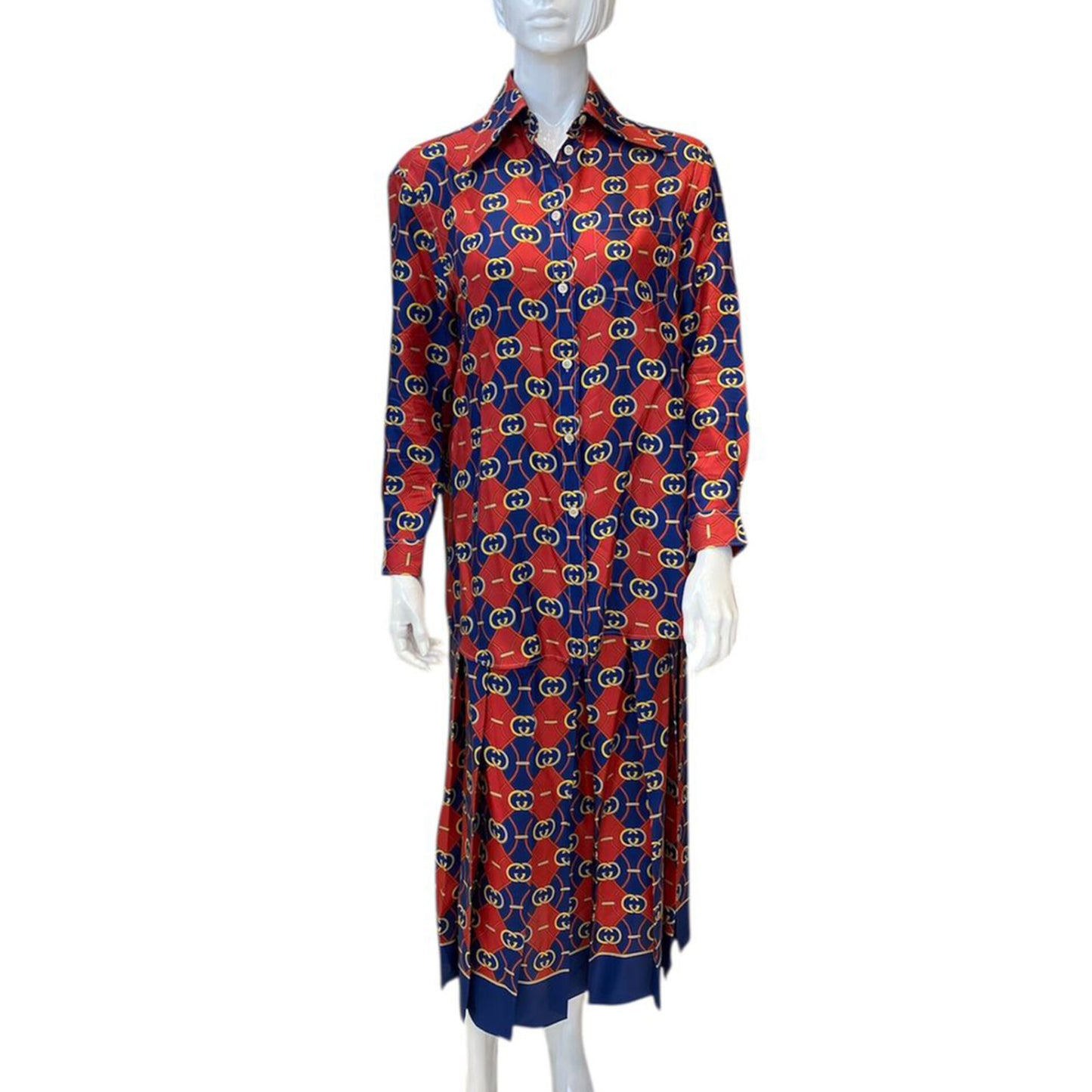 RHOMBUS PRINT SLIK SHIRT AND SKIRT SET 40/44