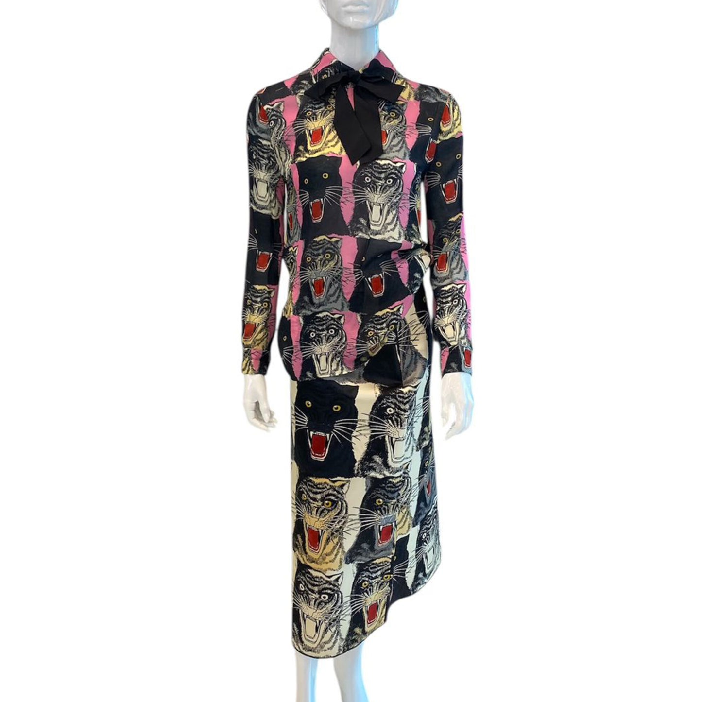 TIGER FACE PRINT SABLE SHIRT AND SKIRT SET 40/42