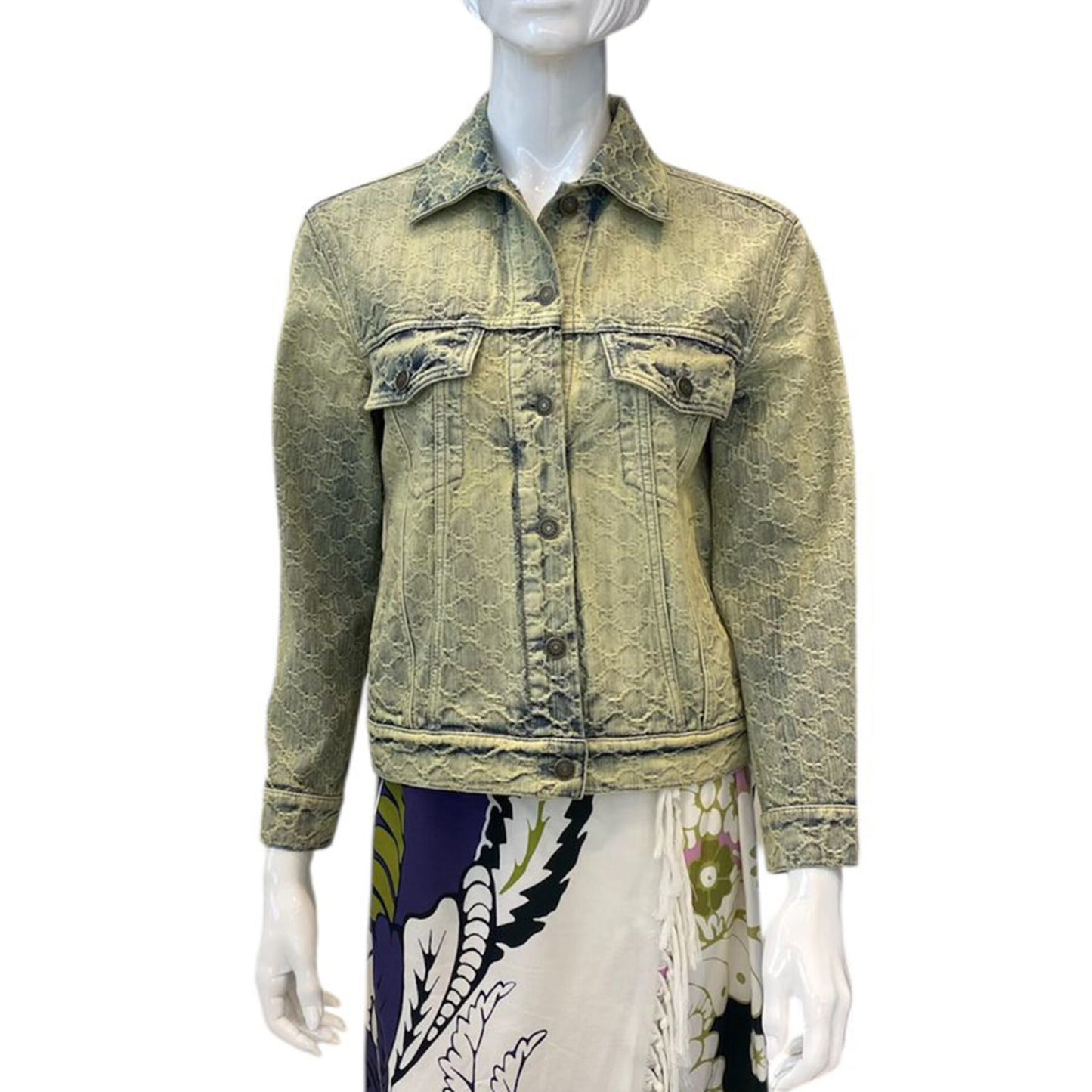 WASHED GG JACQUARD DENIM JACKET 38