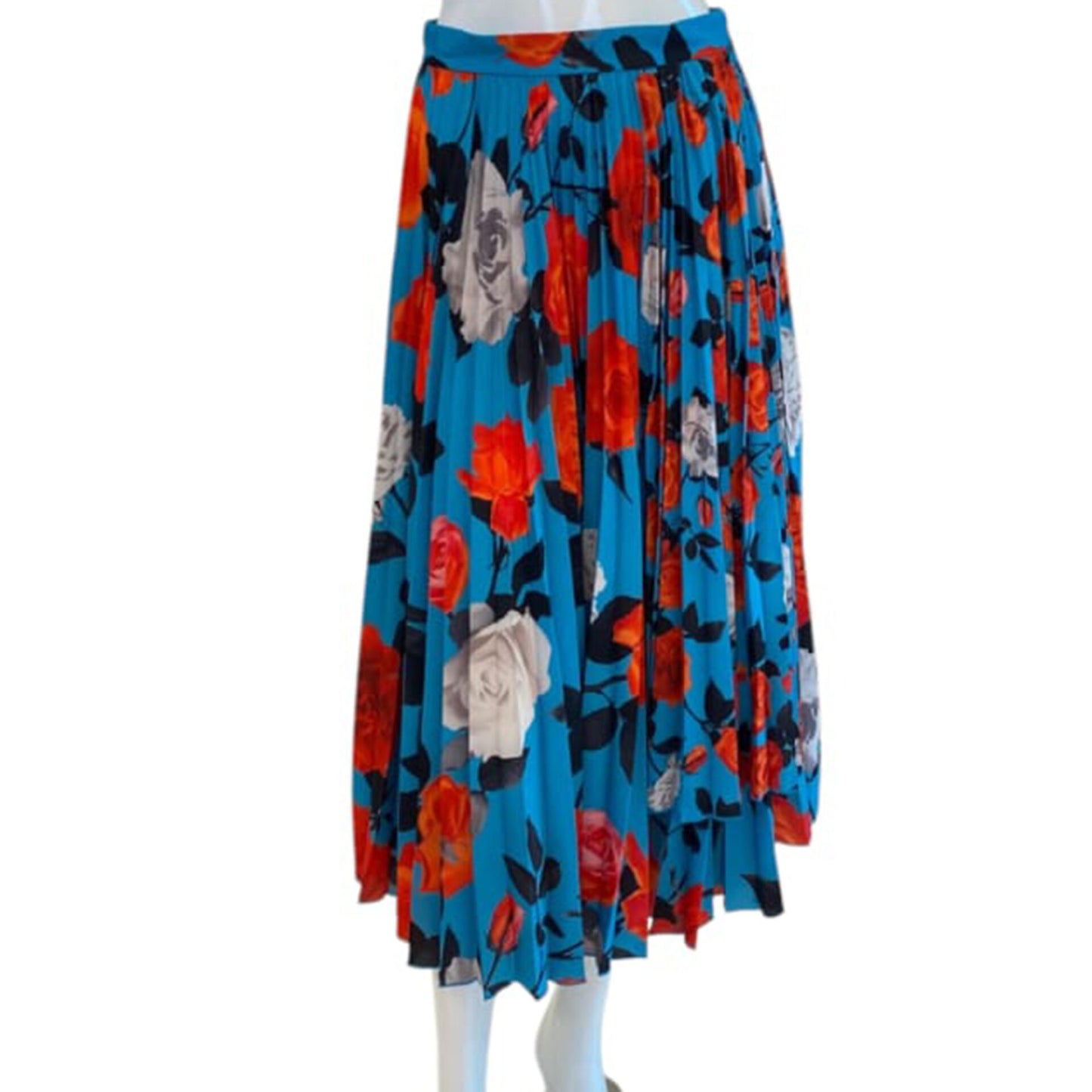 BLUE FLORAL PLEATED MIDI SKIRT 42