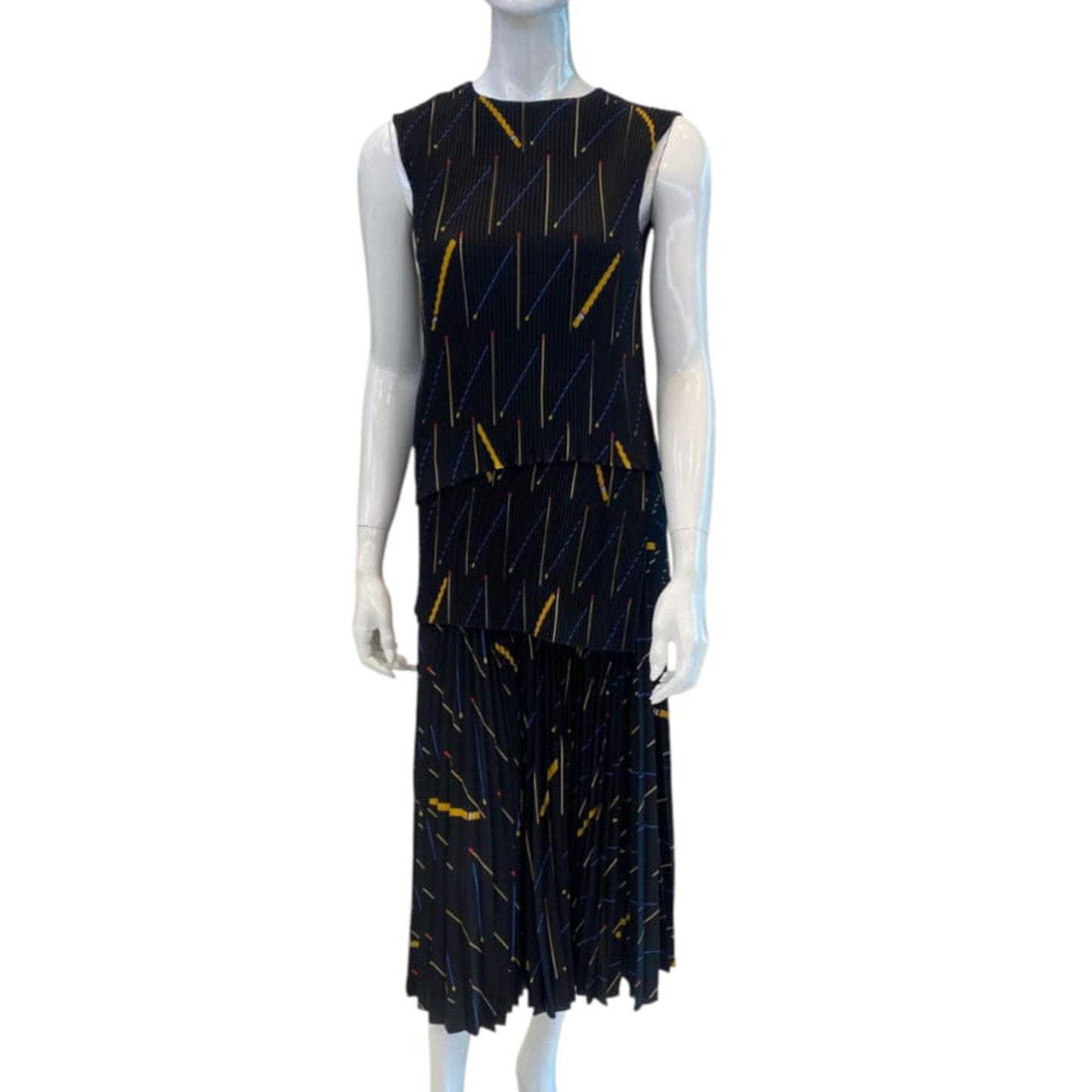 CREPE DE CHINE PLISSE TOP AND SKIRT SET 40/42