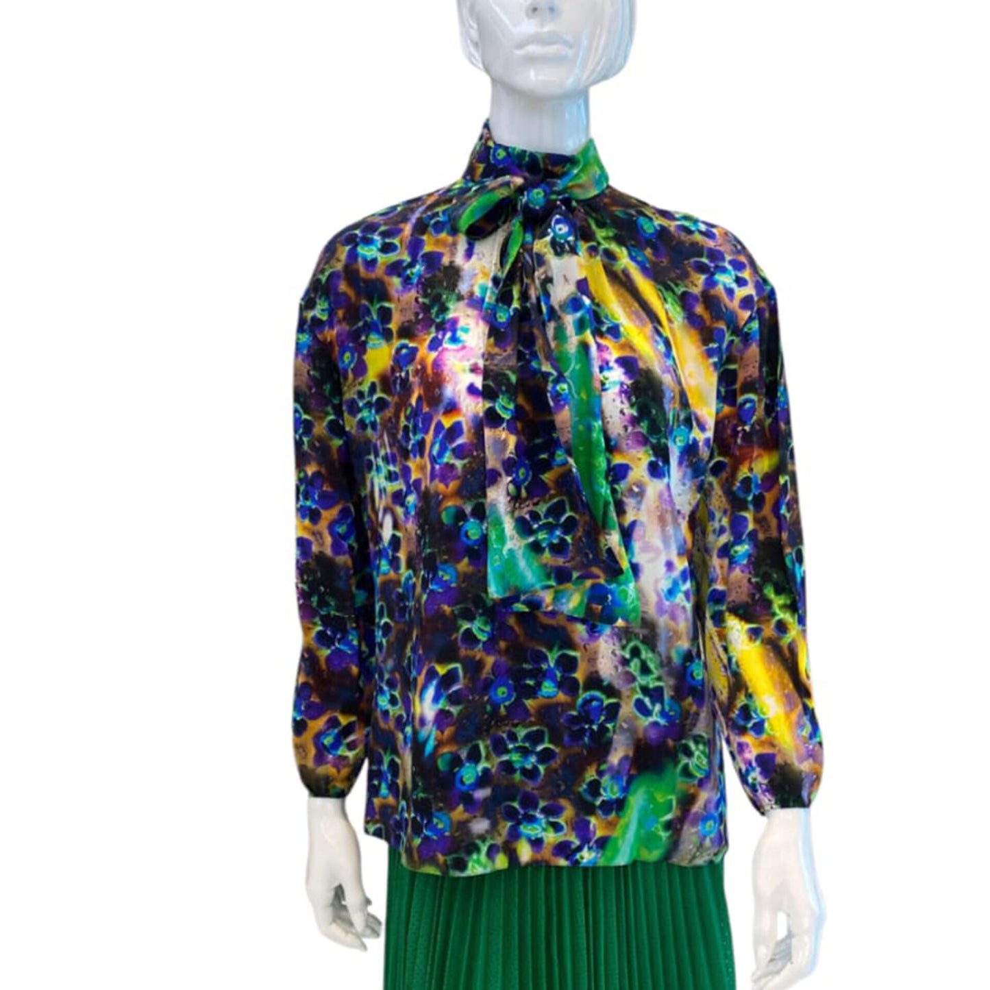 GREEN MULTICOLOR TIE NECK BLOUSE 38