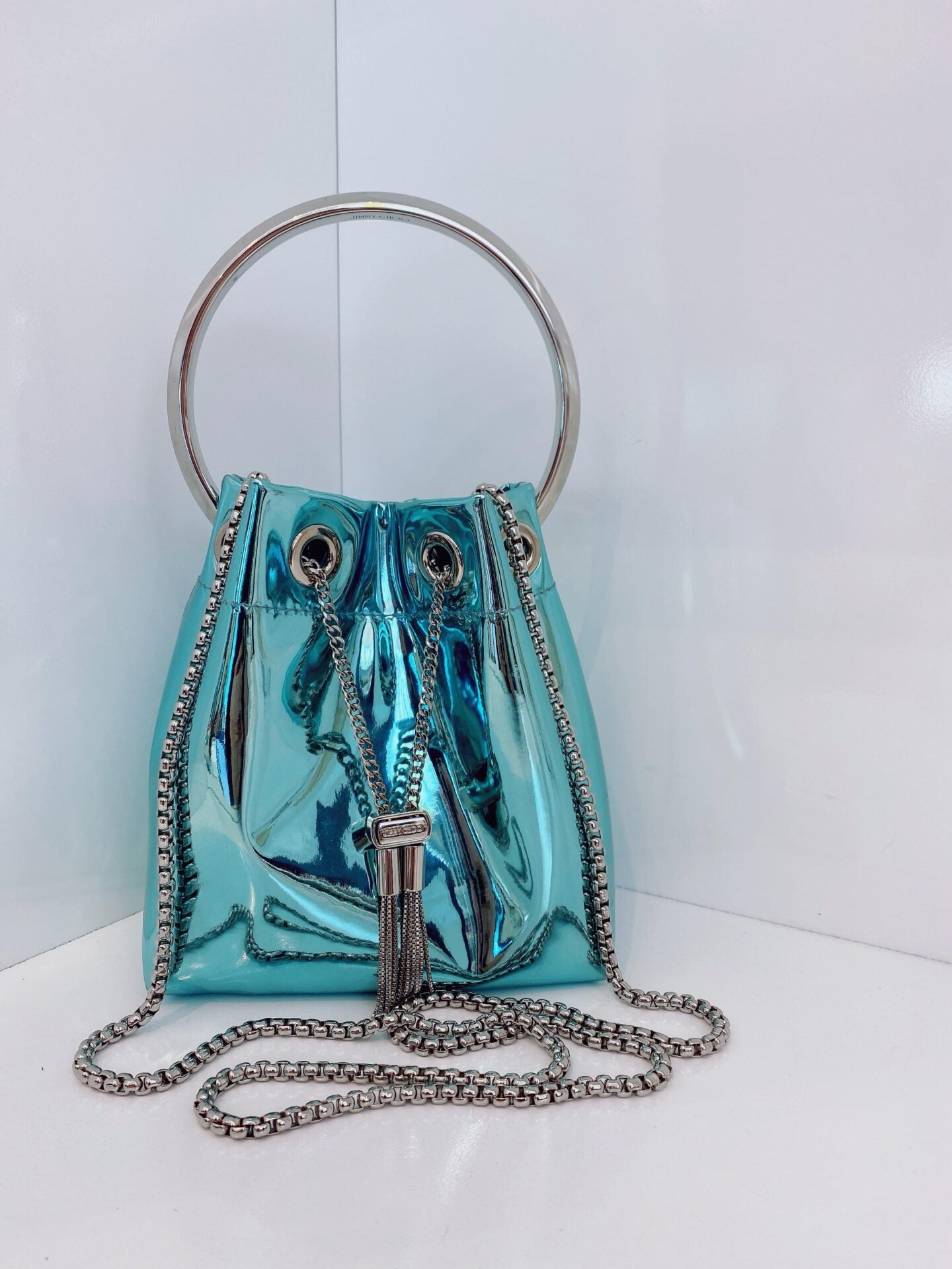 BLUE BON BON BAG IN MIRROR FABRIC