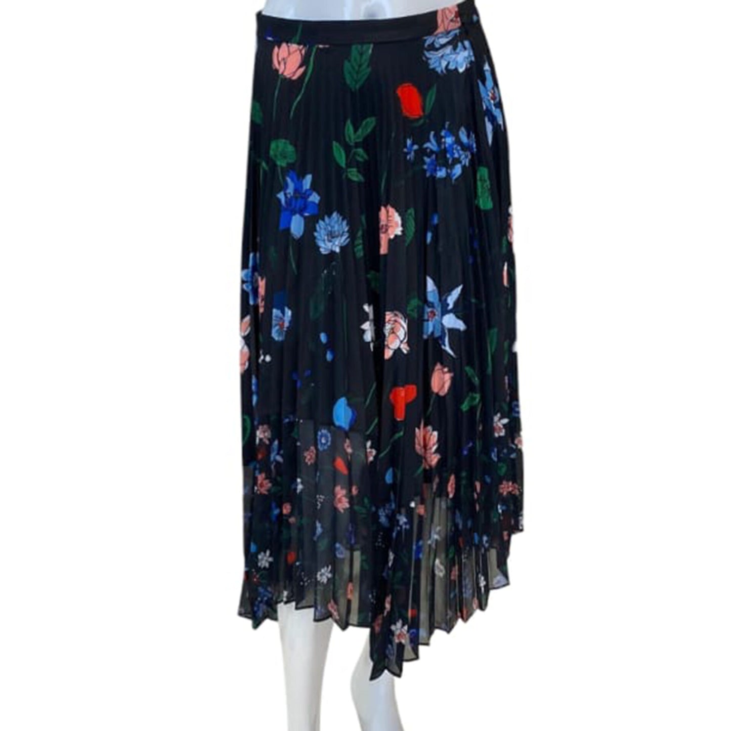 BLACK FLORAL PRINT PLEATED SKIRT S