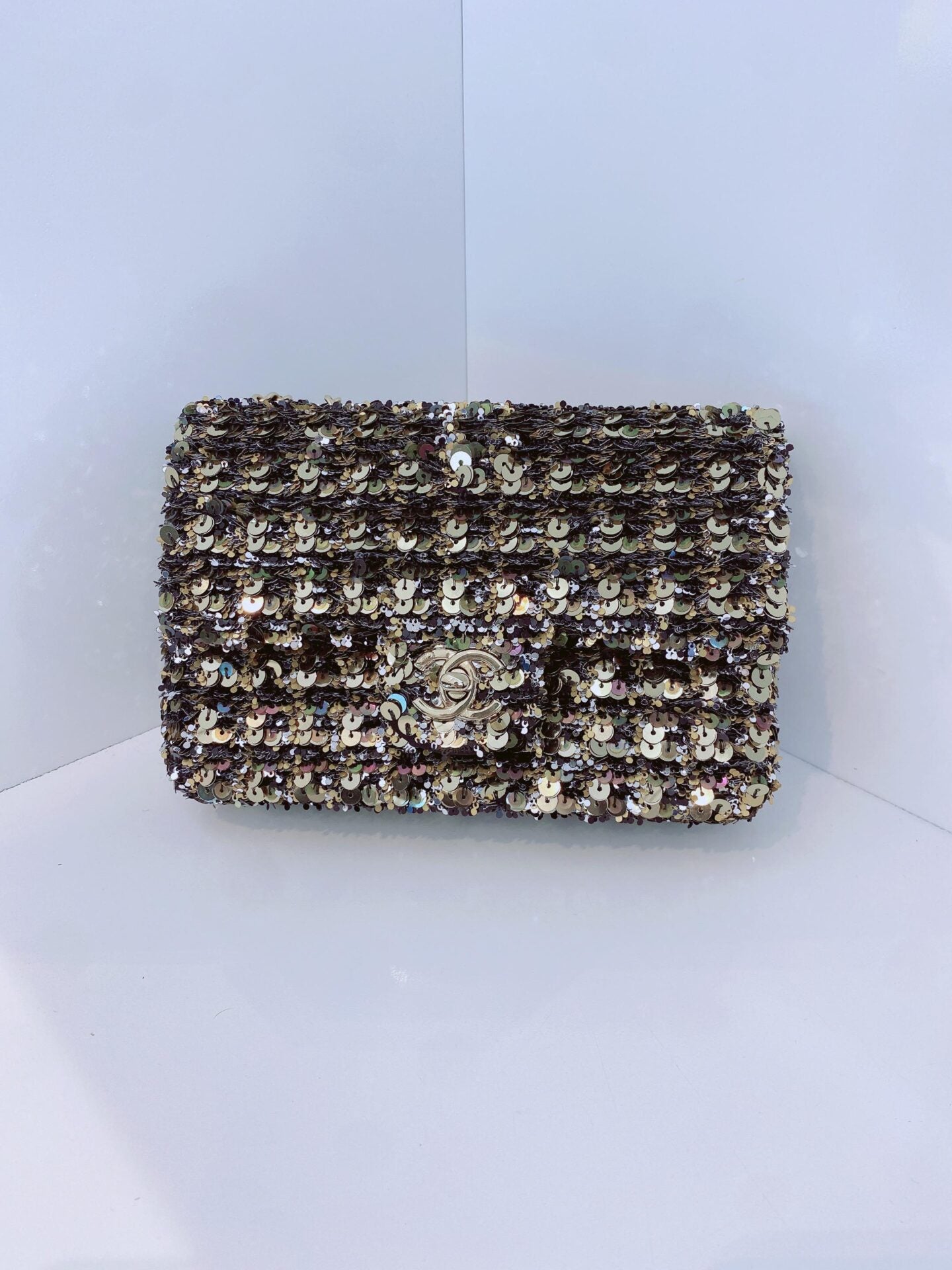 BLACK GOLD SEQUINS CLASSIC RECTANGULAR MINI FLAP BAG