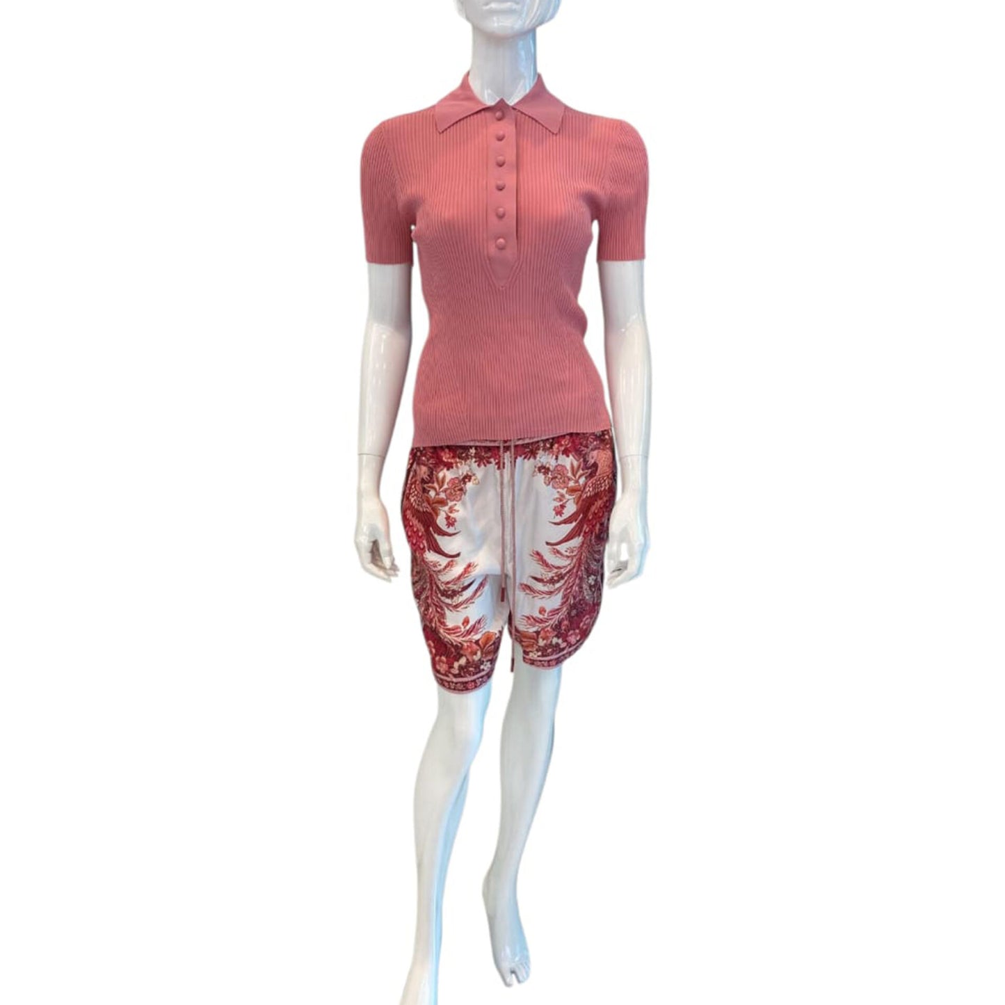 PINK POLO SHIRT AND WAVELENGTH PLACEMENT SILK SHORTS SET XS