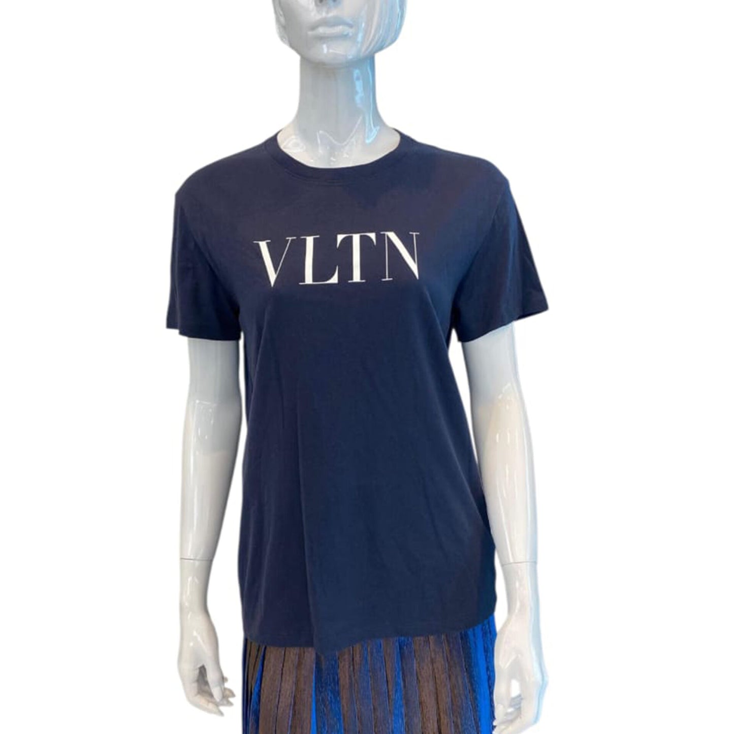 NAVY BLUE VLTN PRINT JERSEY CREW NECK T-SHIRT S