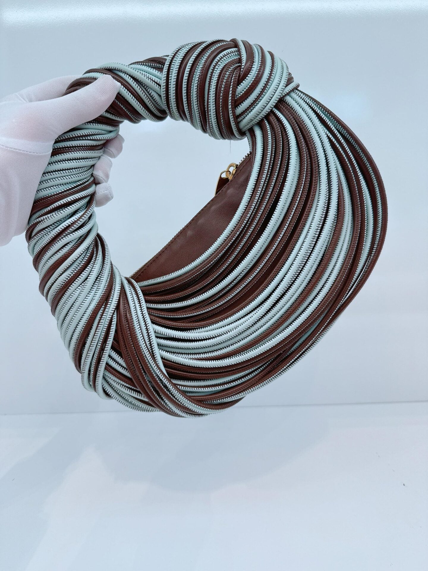 BROWN PALE BLUE CALFSKIN LEATHER MINI JODIE TOP HANDLE BAG