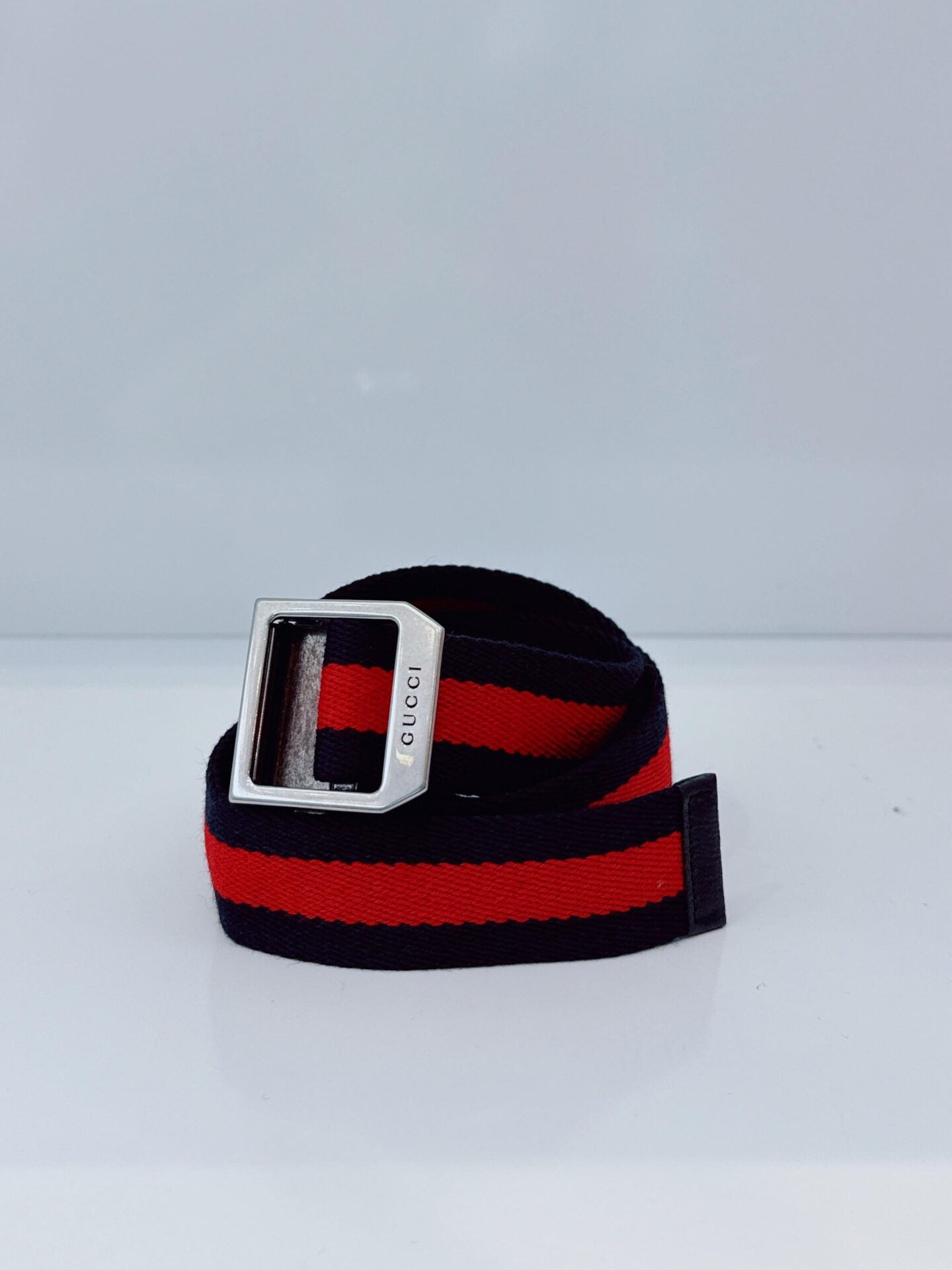 NAVY BLUE RED WEB DETAIL CANVAS BELT 80CM