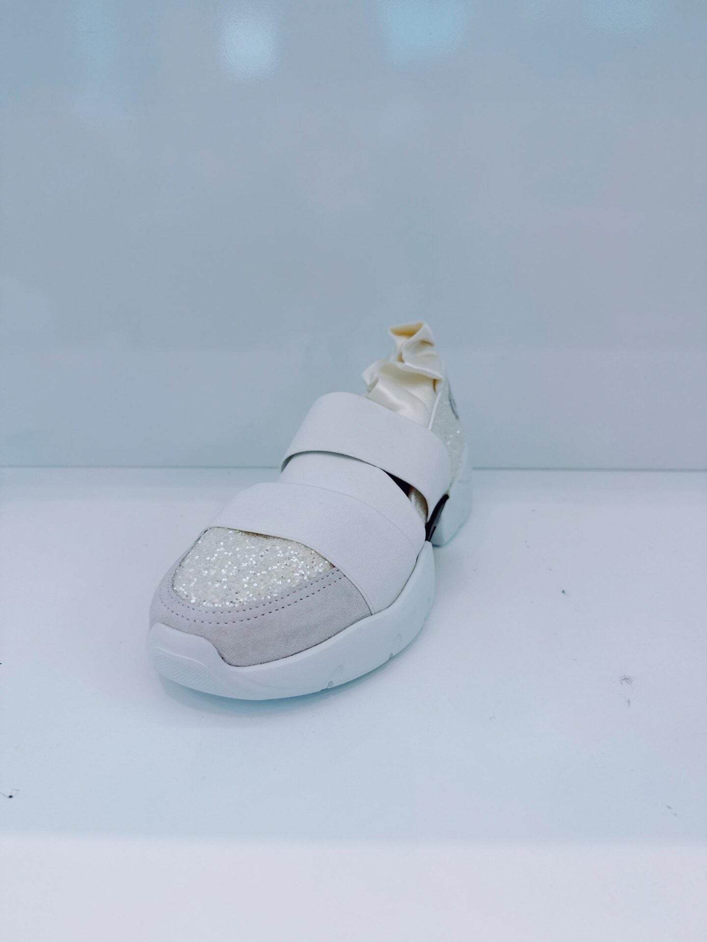 WHITE PUCCI AT NIGHT GLITTER RUFFLE ELASTIC SLIP ON SNEAKERS 36