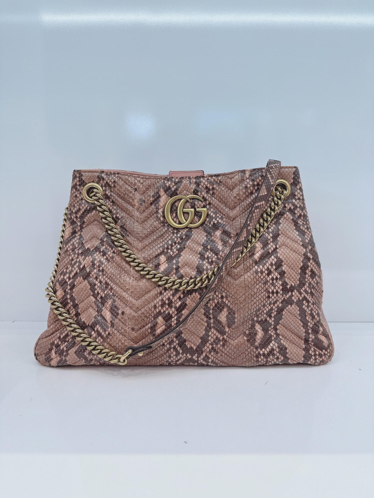 PINK BEIGE PYTHON MEDIUM MARMONT MATELASSE TOTE BAG