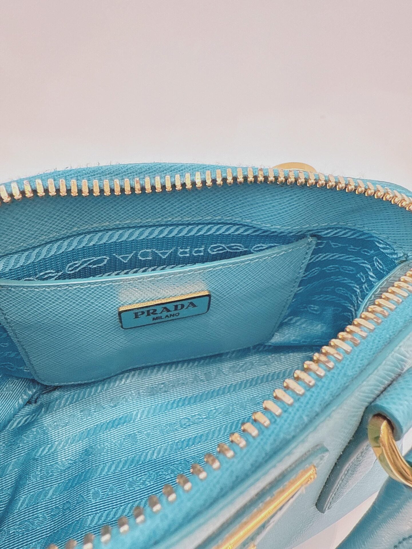 LIGHT BLUE SAFFIANO LEATHER MINI PROMENADE CROSSBODY BAG