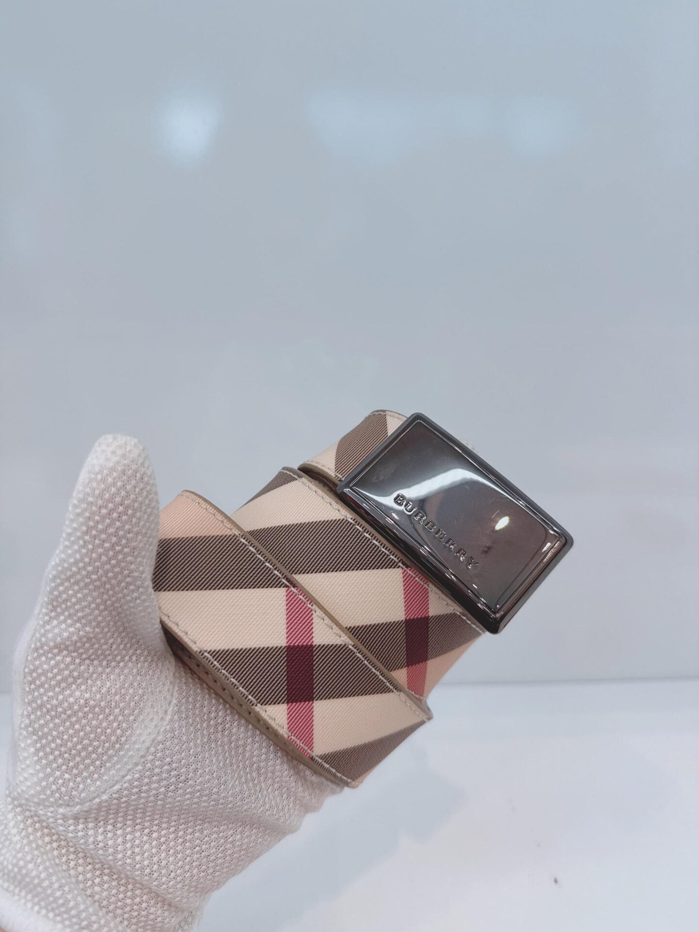 BEIGE NOVA CHECK LEATHER BELT 40/100