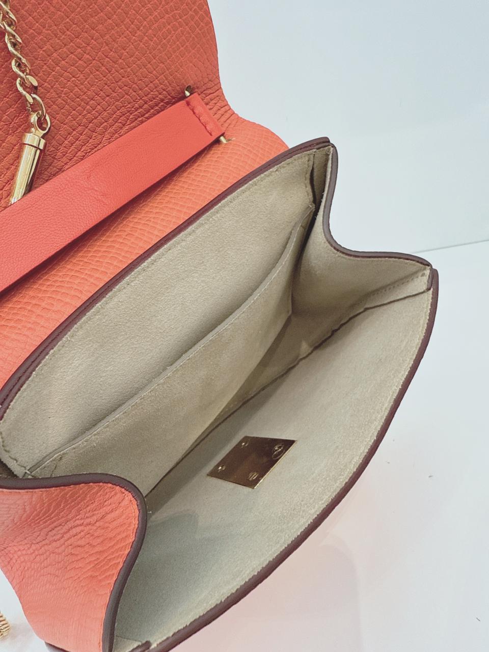 RED ORANGE LEATHER SMALL DREW SHOULDER BAG