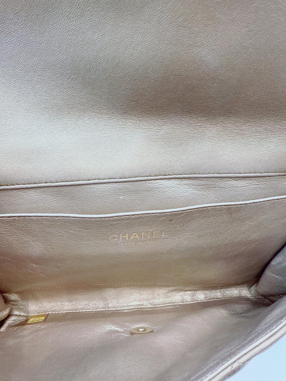 GOLD QUILTED LAMBSKIN LEATHER CHAIN FLAP BAG