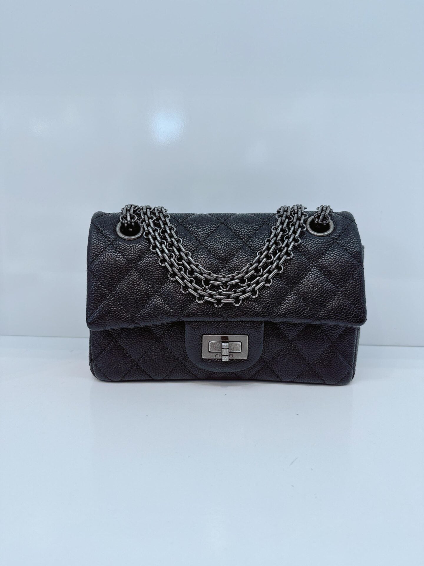 BLACK QUILTED CAVIAR LEATHER 2.55 REISSUE 224 FLAP BAG