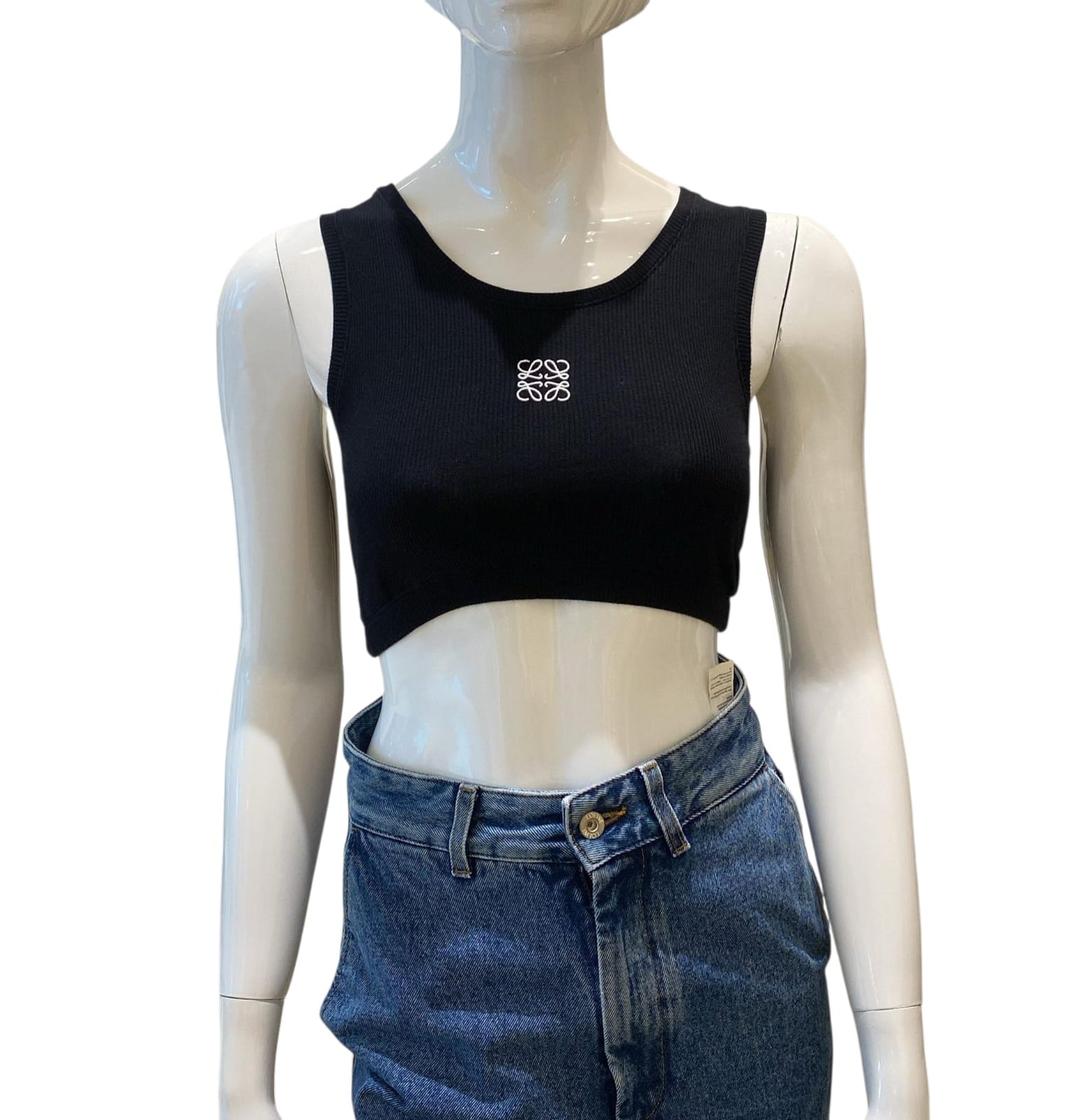 BLACK CROPPED COTTON TANK TOP S