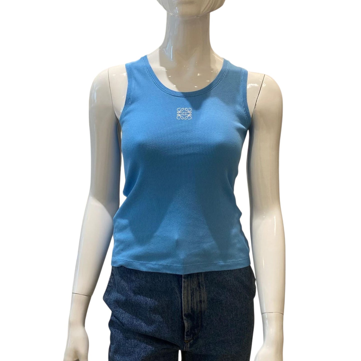 BLUE EMBROIDERED RIB KNIT TANK TOP XS