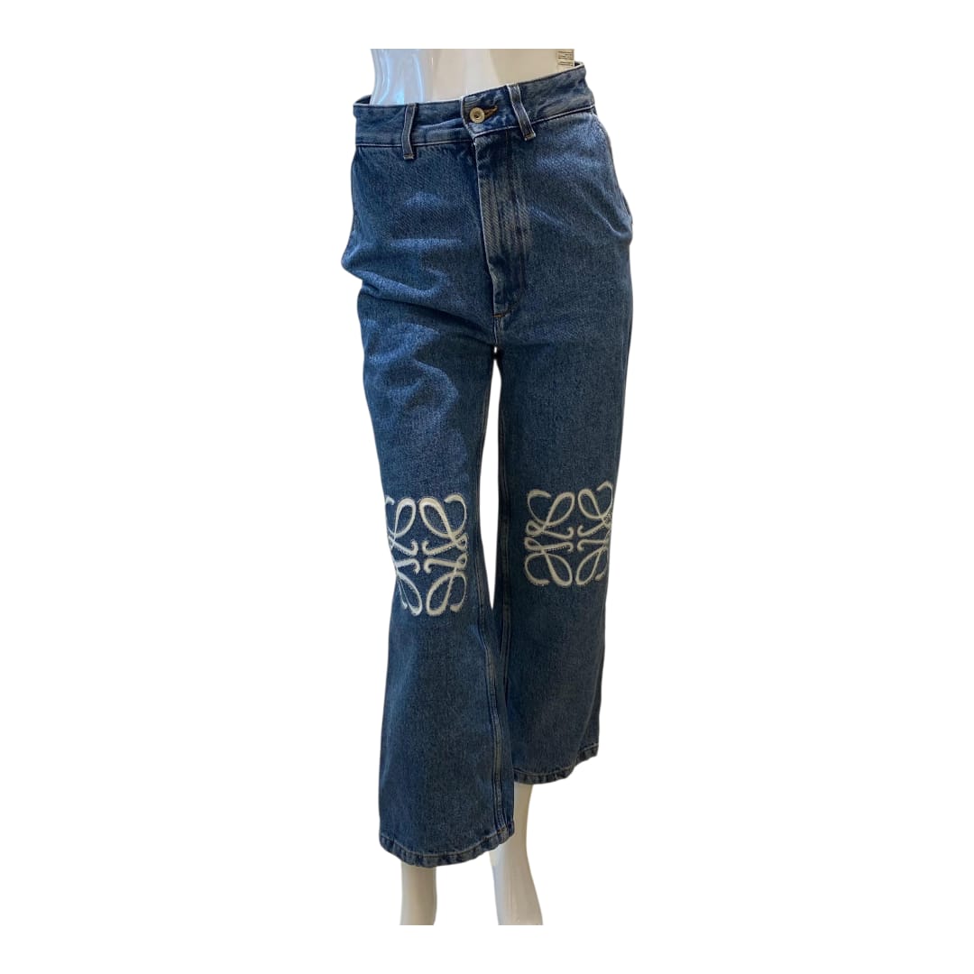 BLUE DENIM ANAGRAM CROPPED JEANS 34