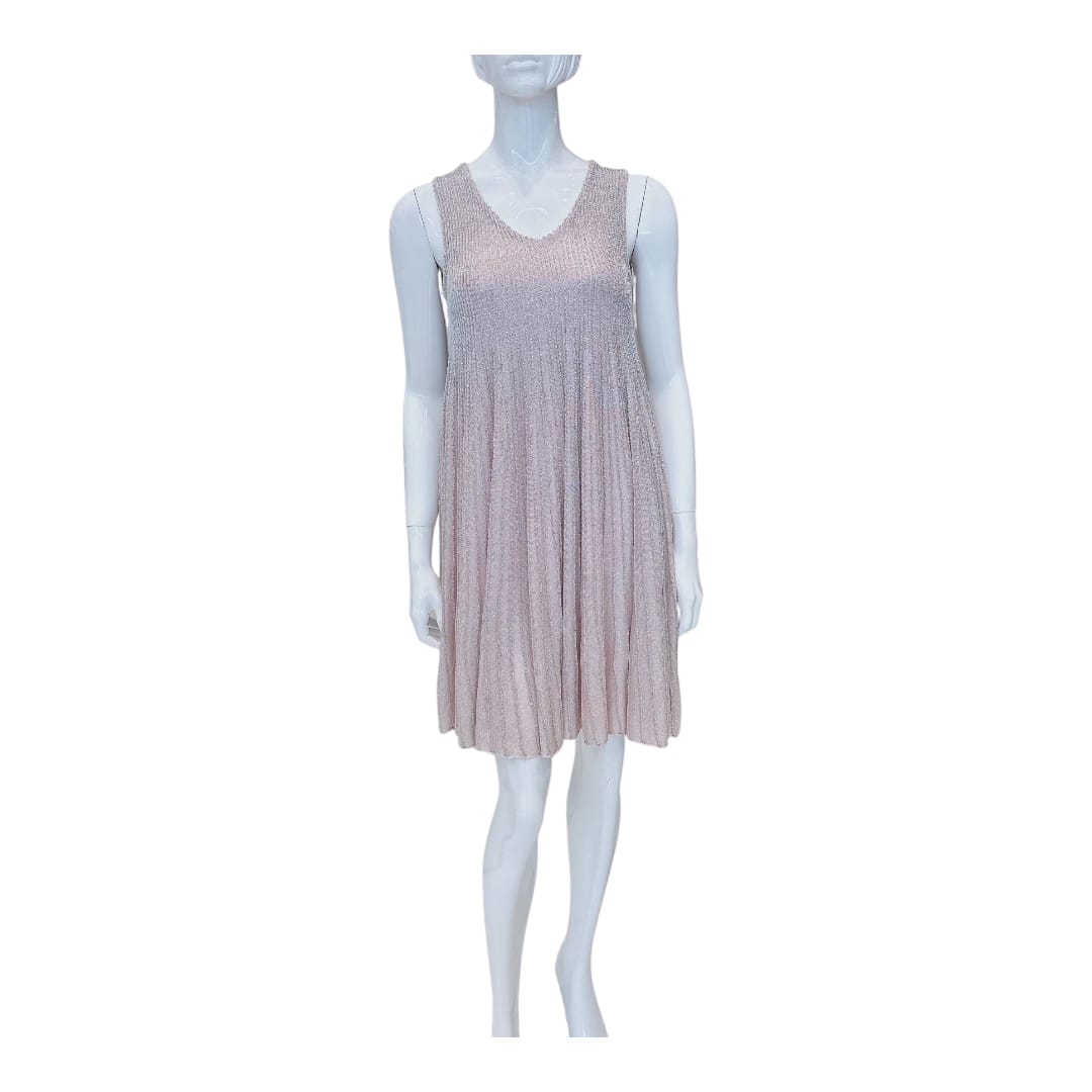 METALLIC BLUSH PINK LUREX KNIT SLEEVELESS DRESS 40