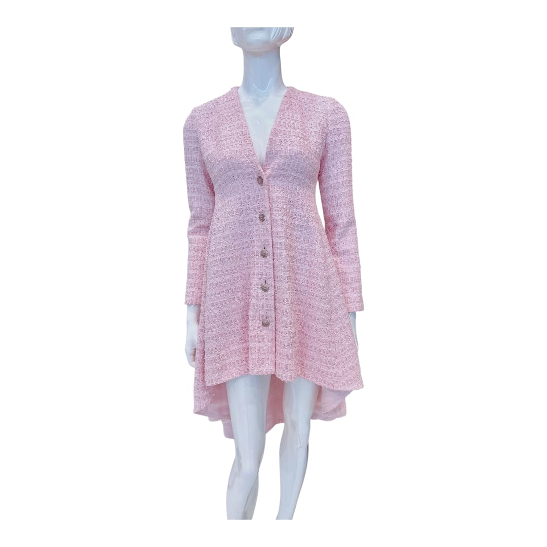24S PINK TWEED LONG SLEEVE A-LINE ASYMMETRIC DRESS 36