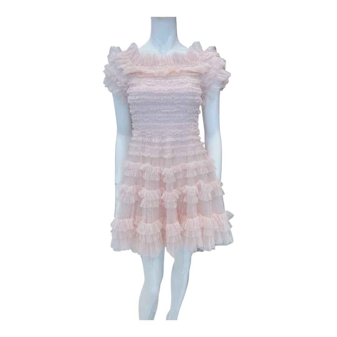 PINK TULLE LISETTE OFF SHOULDER MINI DRESS 38