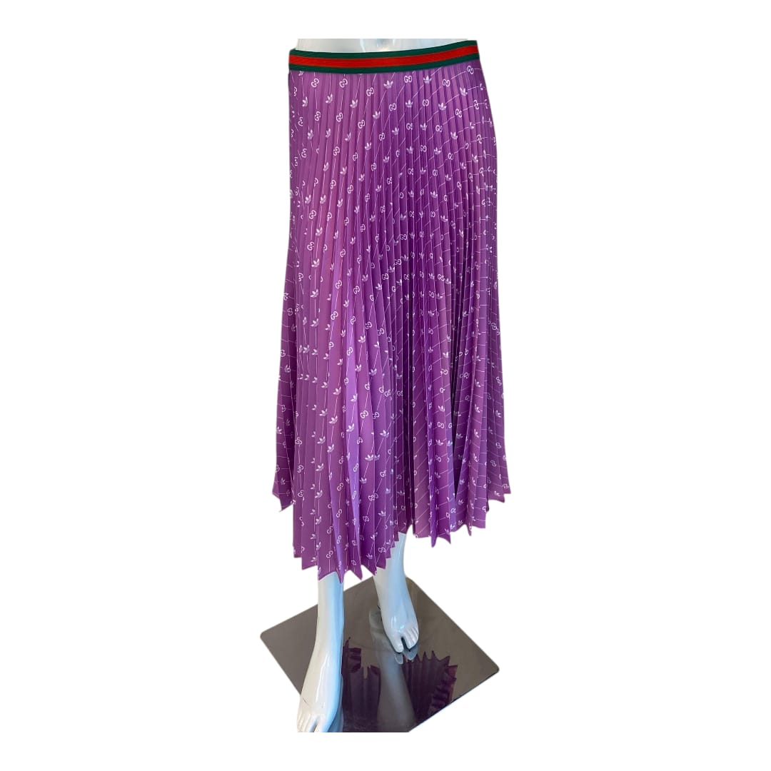 X ADIDAS PURPLE FULL PRINT LOGO PLEATED SKIRT 44