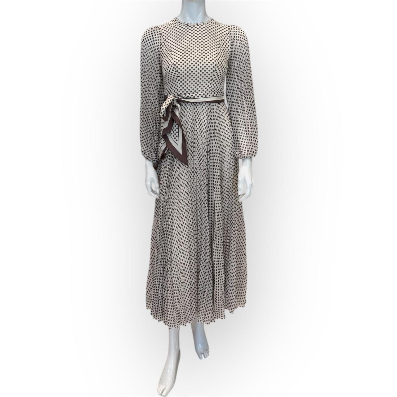 SUNRAY BELTED PLEATED POLKA-DOT MIDI DRESS 0