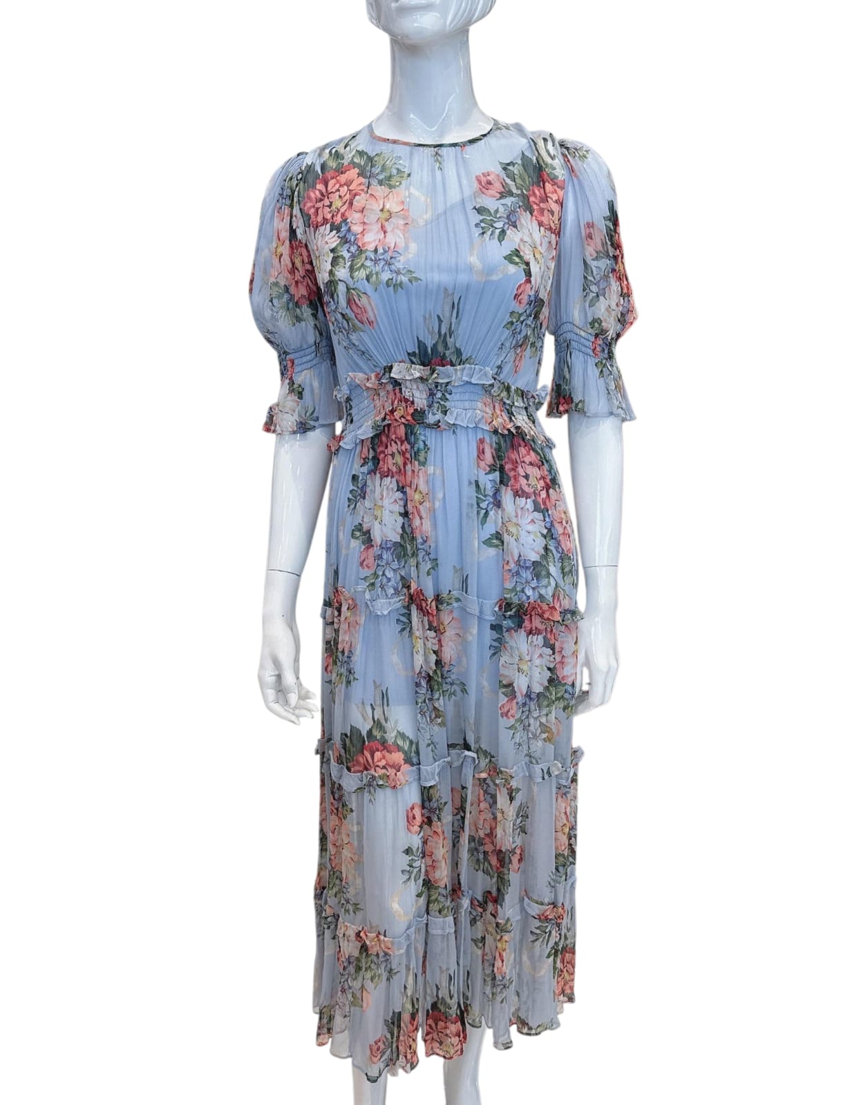 FLORAL PRINT FABRIC SKIRT BLUE ORANGE US4