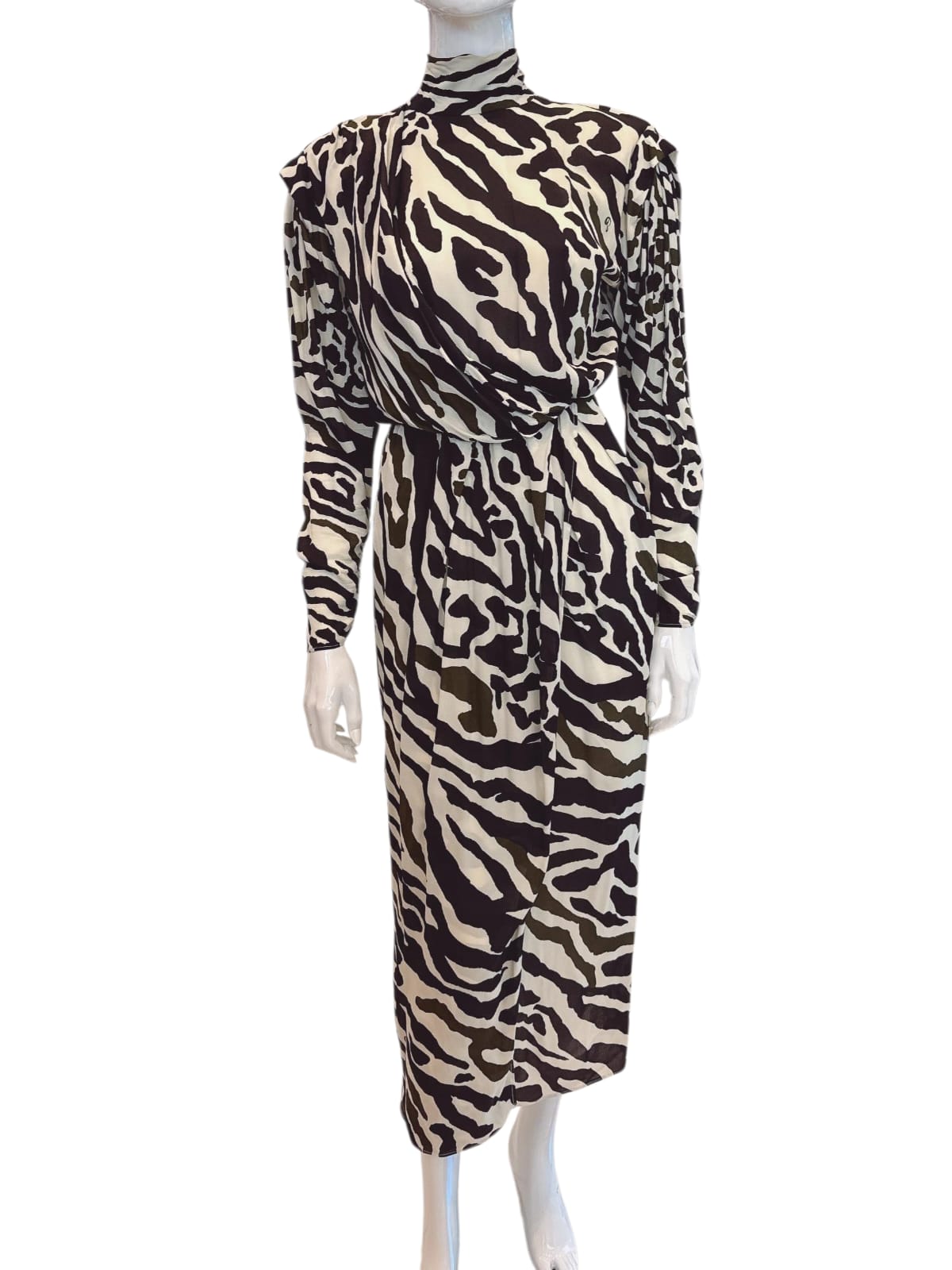 BEAU ZEBRA PRINT DRESS BLACK WHITE GEO BUTTON 40