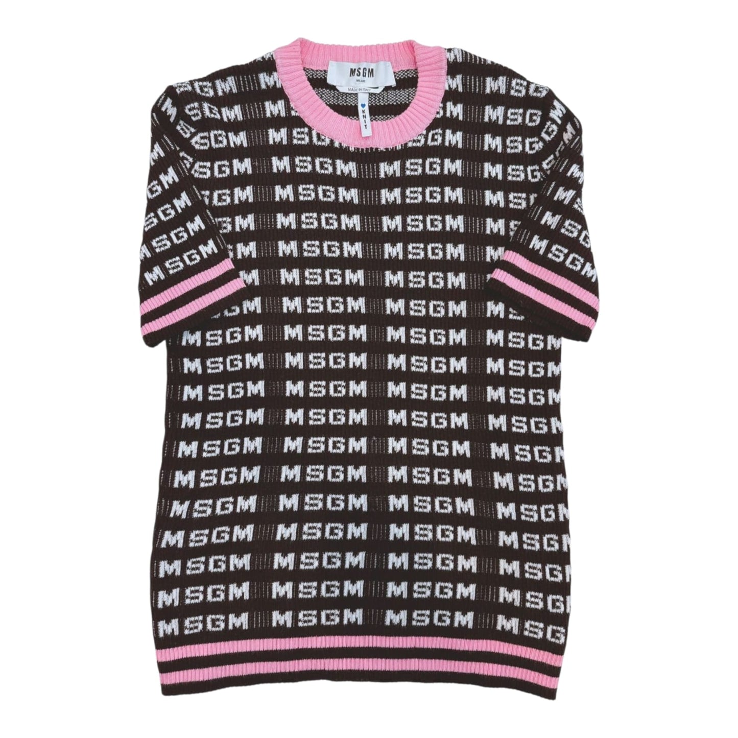 BLACK PINK KNITTED LOGO PATTERN T-SHIRT S