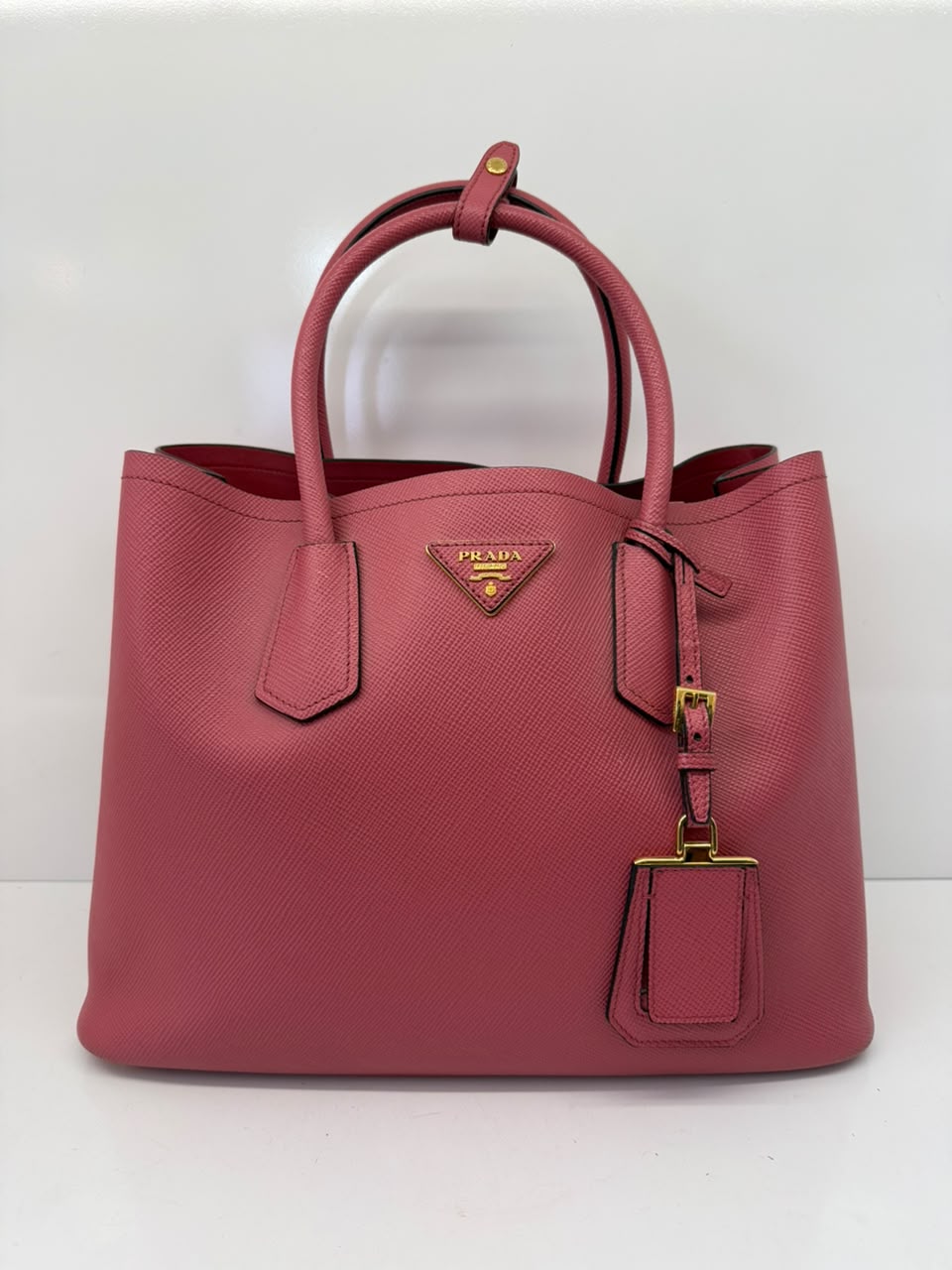 PINK SAFFIANO CUIR LEATHER DOUBLE HANDLE MEDIUM TOTE
