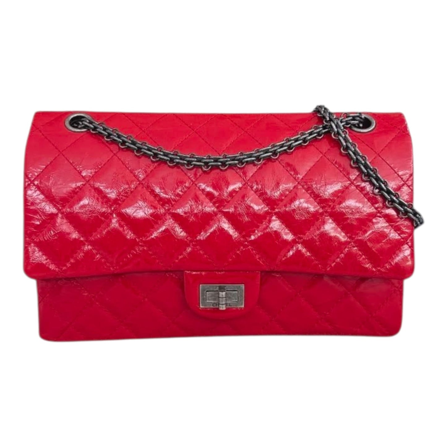 RED SHINY AGED CALFSKIN 2.55 REISSUE DOUBLE FLAP BAG