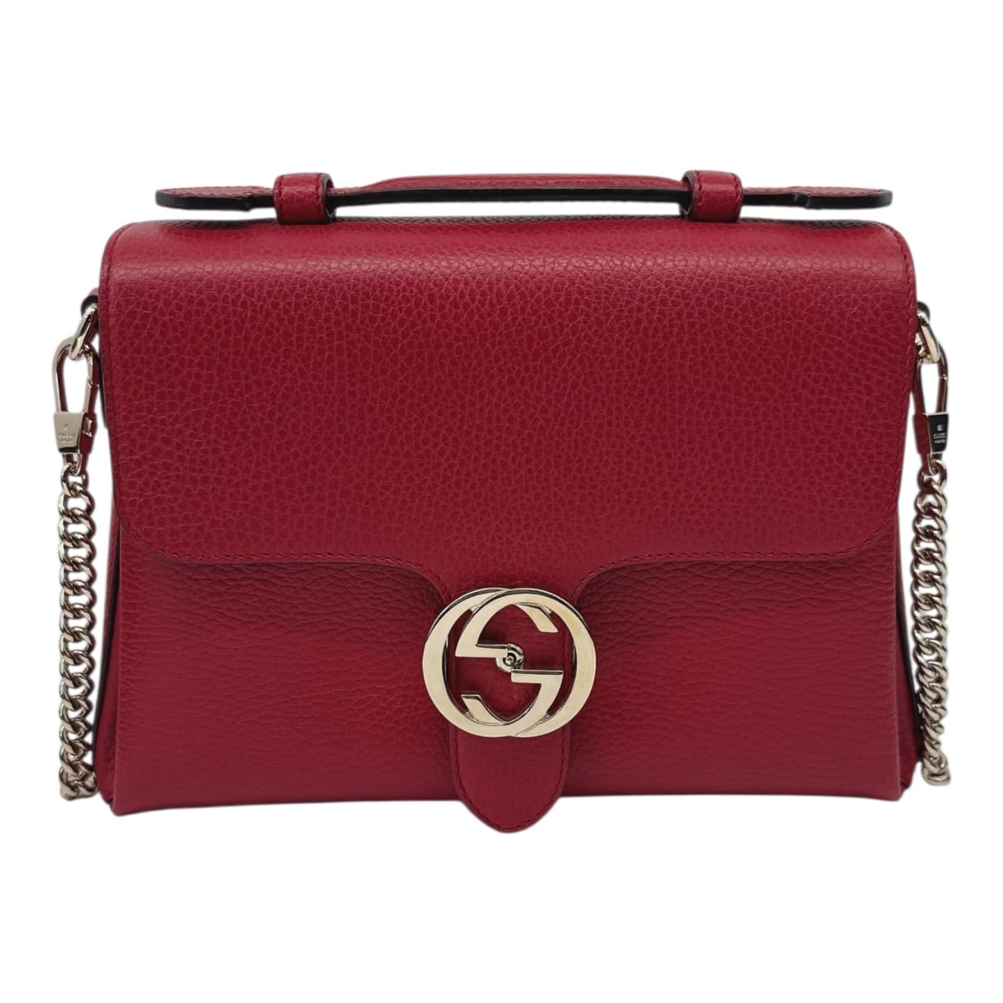 RED LEATHER INTERLOCKING TOP HANDLE SHOULDER BAG